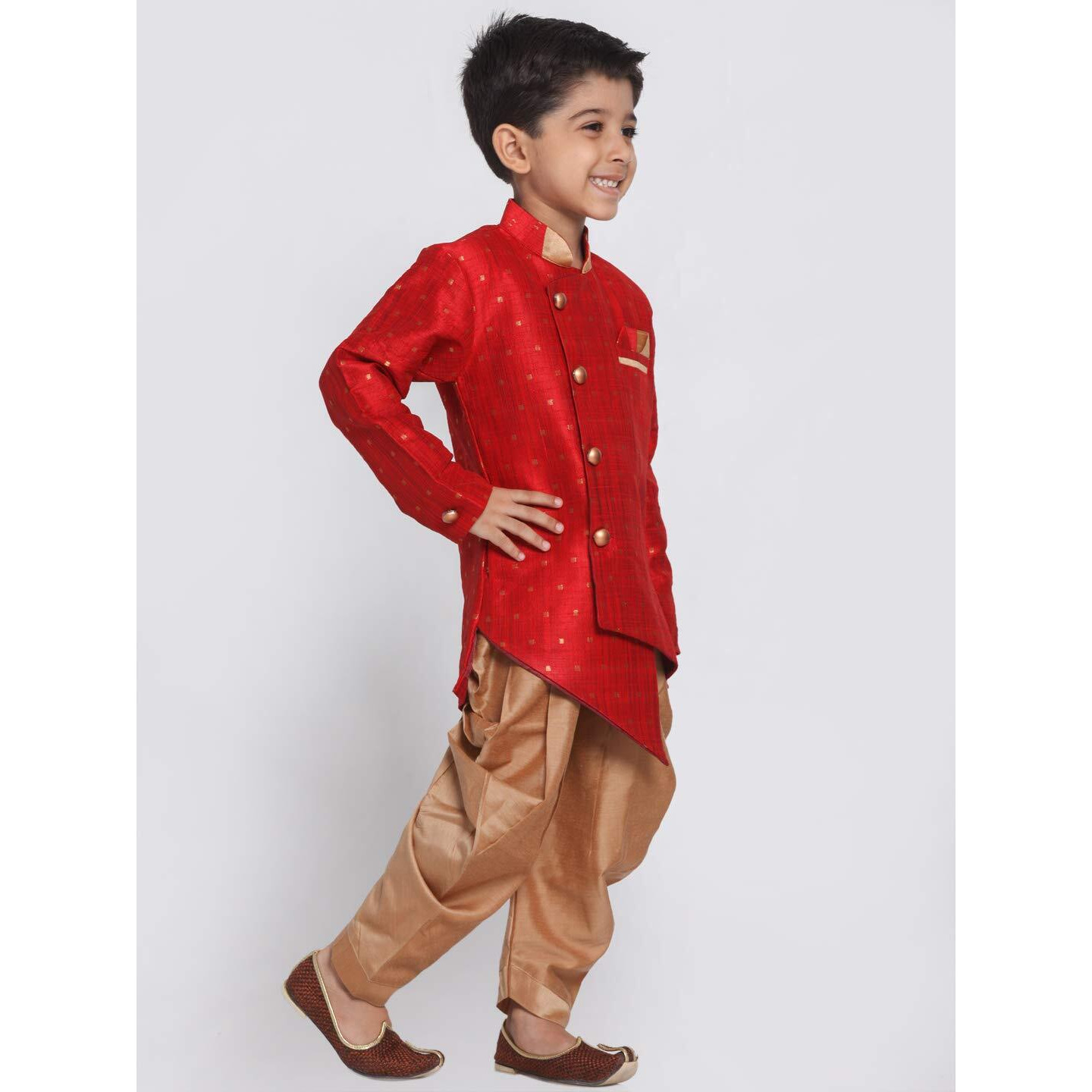 Jbn Creation Boys' Maroon And Rose Gold Silk Blend Sherwani And Dhoti Pant Set_Jbnbiw014Mancdrg_28