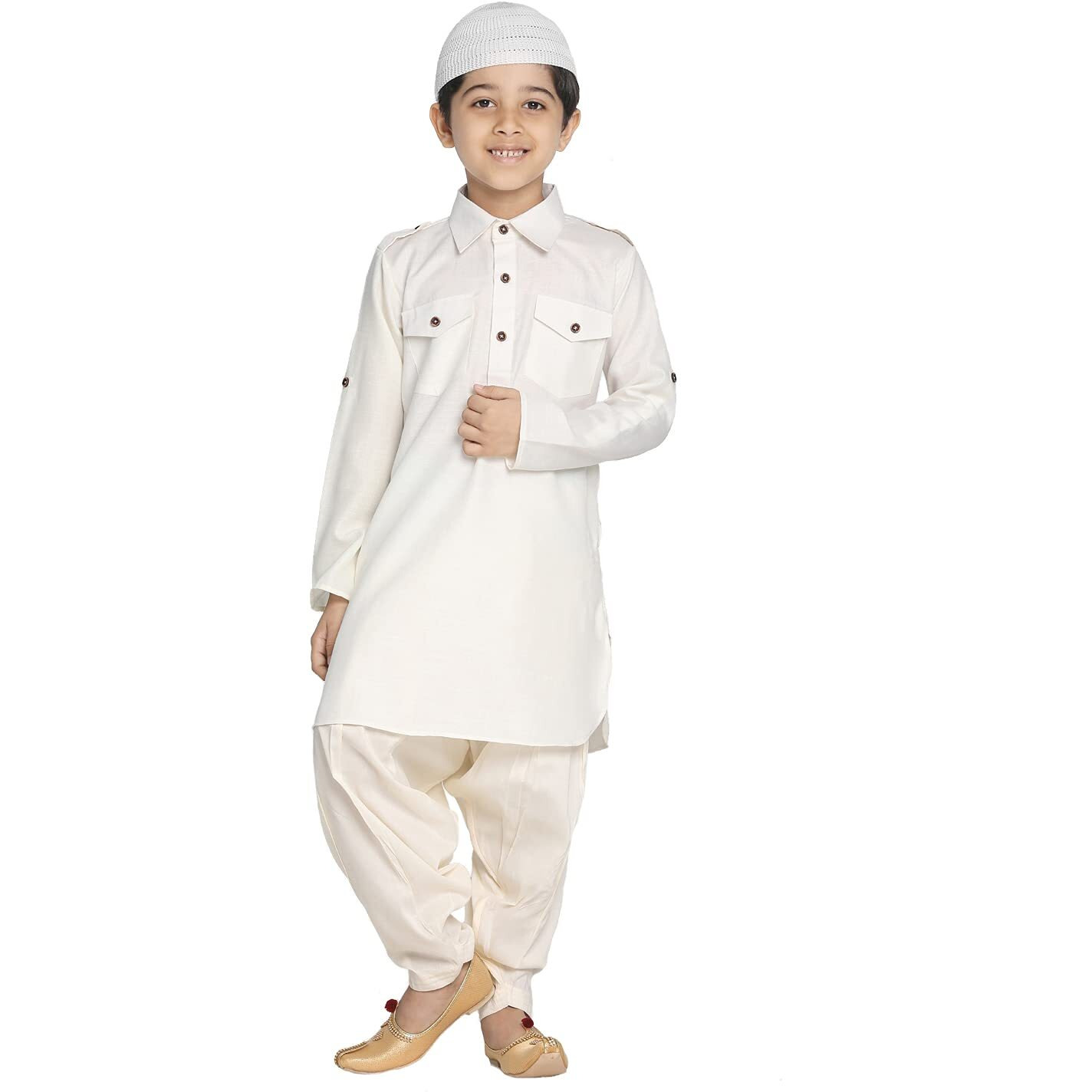 Vastramay Boys' Cream Pathani Kurta Set (Vasbpt003Crnptycrnc_26)