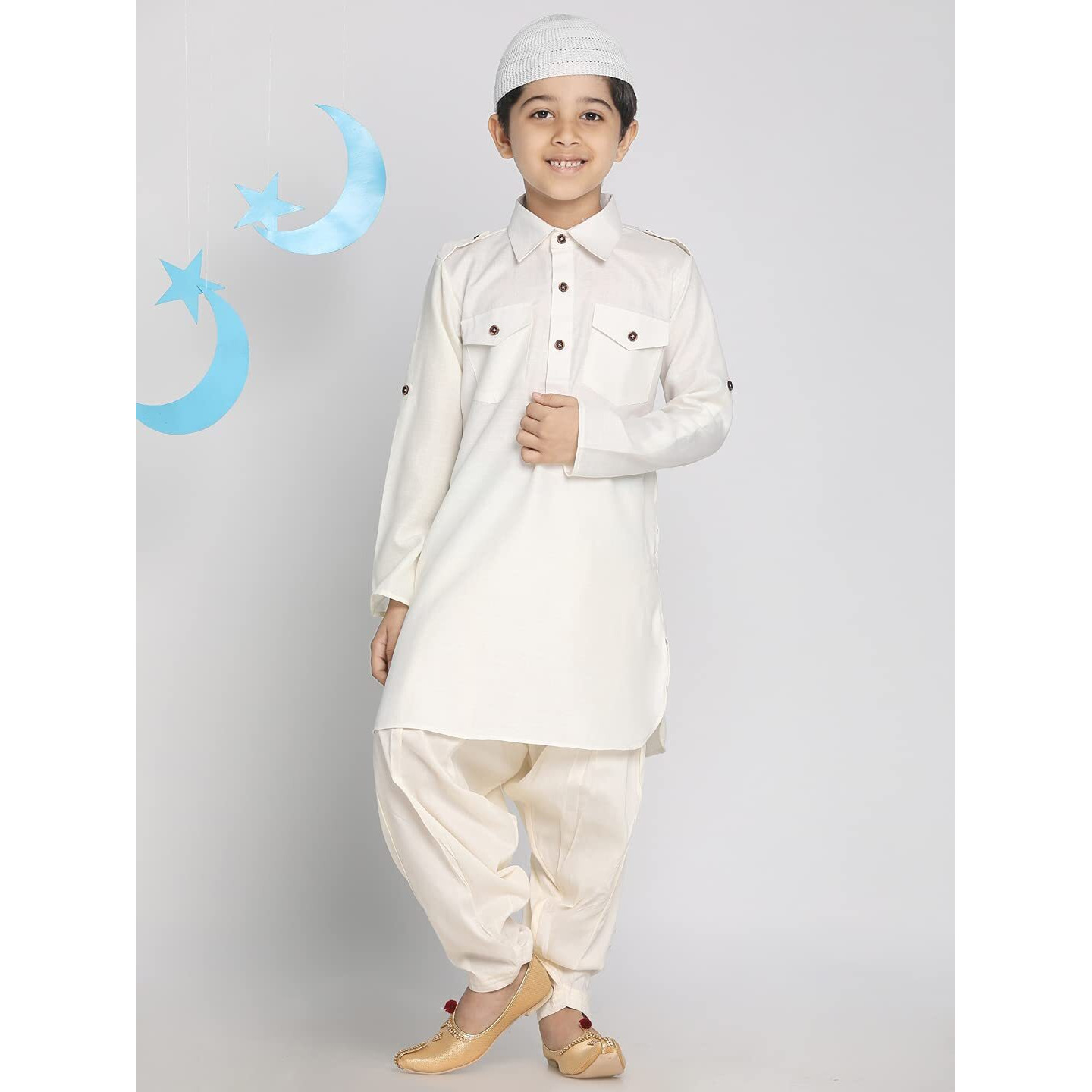 Vastramay Boys' Cream Pathani Kurta Set (Vasbpt003Crnptycrnc_26)