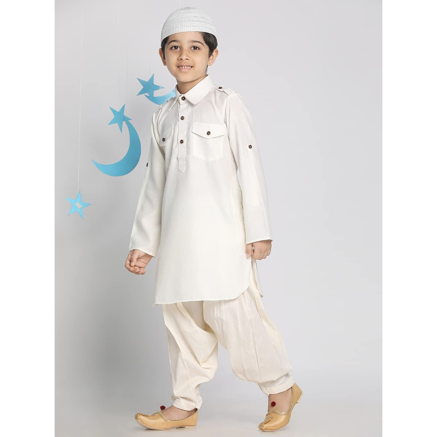 Vastramay Boys' Cream Pathani Kurta Set (Vasbpt003Crnptycrnc_26)