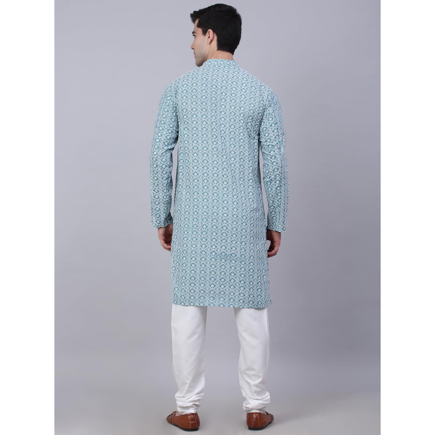 Jompers Men's Floral Embroidered Kurta Pyjama Sets (Teal, Xxl)