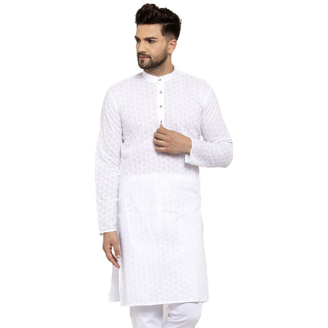 Jompers Men's Chicken Cotton Kurta. (White, L)