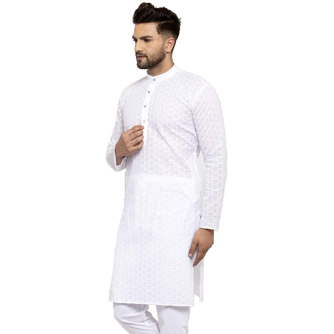 Jompers Men's Chicken Cotton Kurta. (White, L)