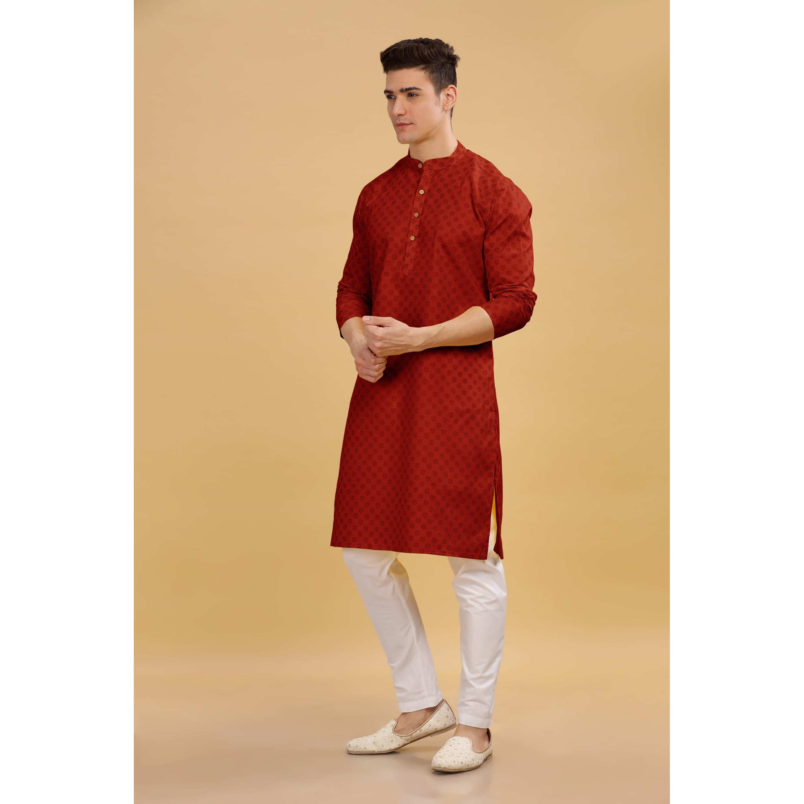 Be Active Men's Cotton Solid Regular Kurta (C-399-1_Red