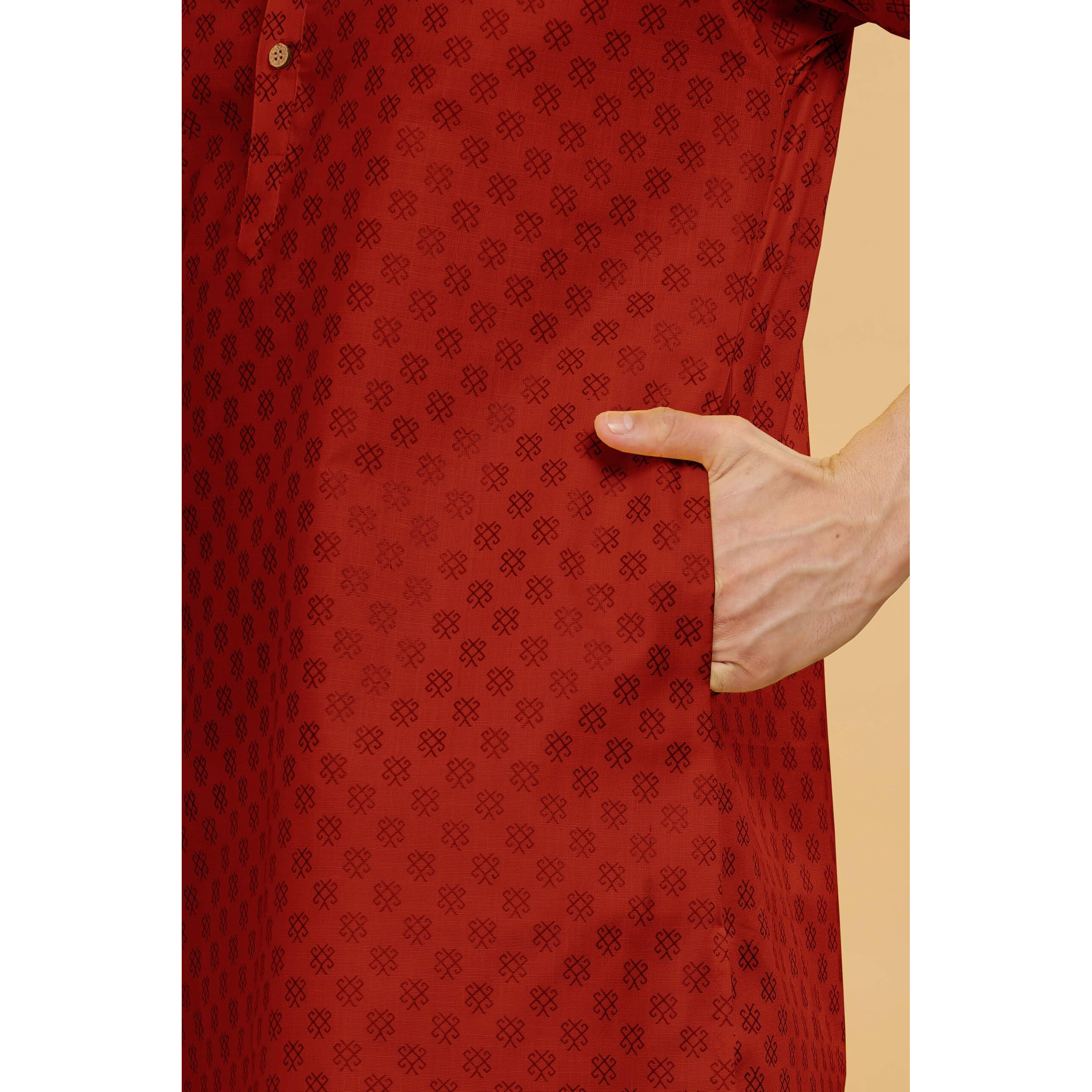 Be Active Men's Cotton Solid Regular Kurta (C-399-1_Red
