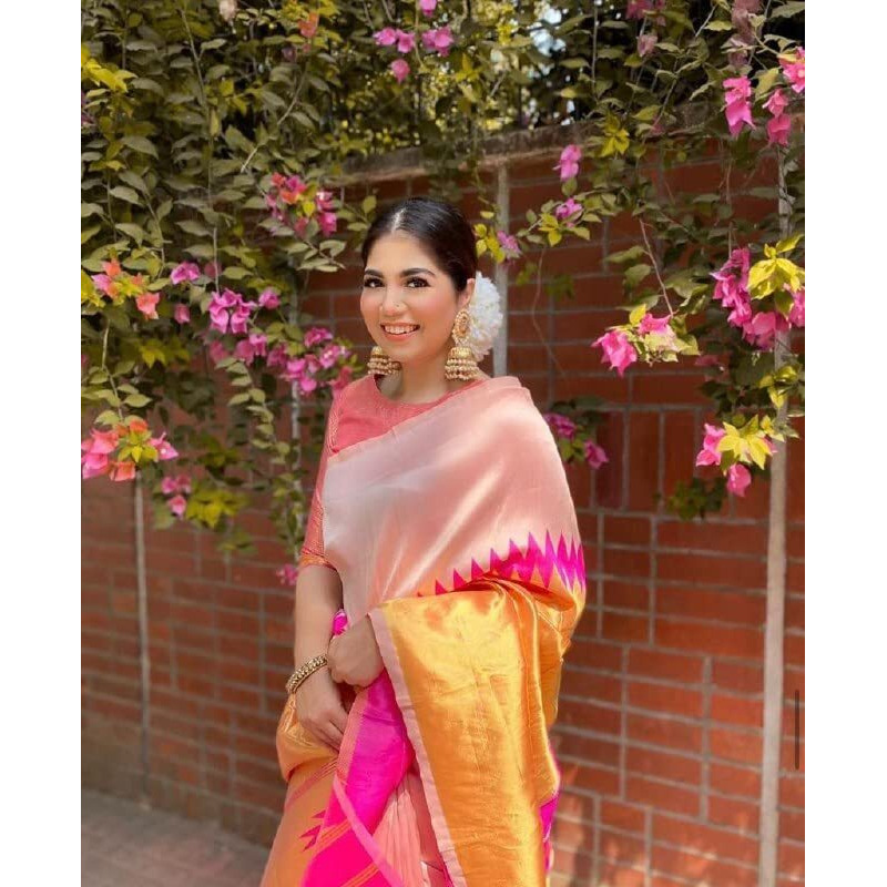 Flosive Women's Present Banarasi Soft Lichi Silk Saree Beautiful Jacquard Rich Pallu Design Work Zari Woven Kanjivaram Silk Style Saree With Soft Lichi Silk Blouse Piece Ayn Royal Pink