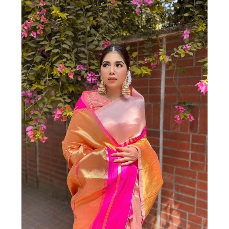 Flosive Women's Present Banarasi Soft Lichi Silk Saree Beautiful Jacquard Rich Pallu Design Work Zari Woven Kanjivaram Silk Style Saree With Soft Lichi Silk Blouse Piece Ayn Royal Pink