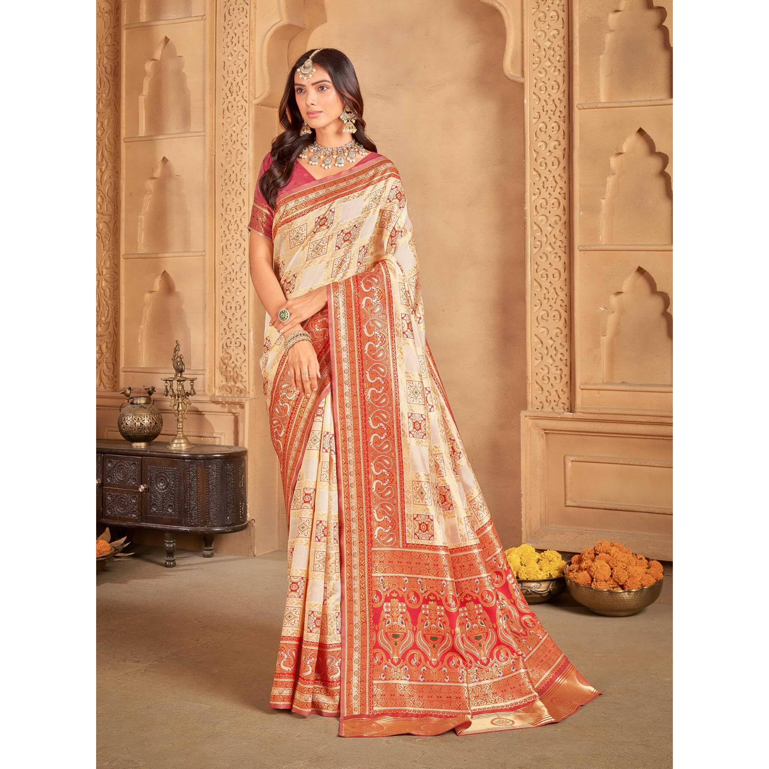 Glory Sarees Women's Patola Cotton Silk Saree With Blouse Piece (Patola_Maroon)