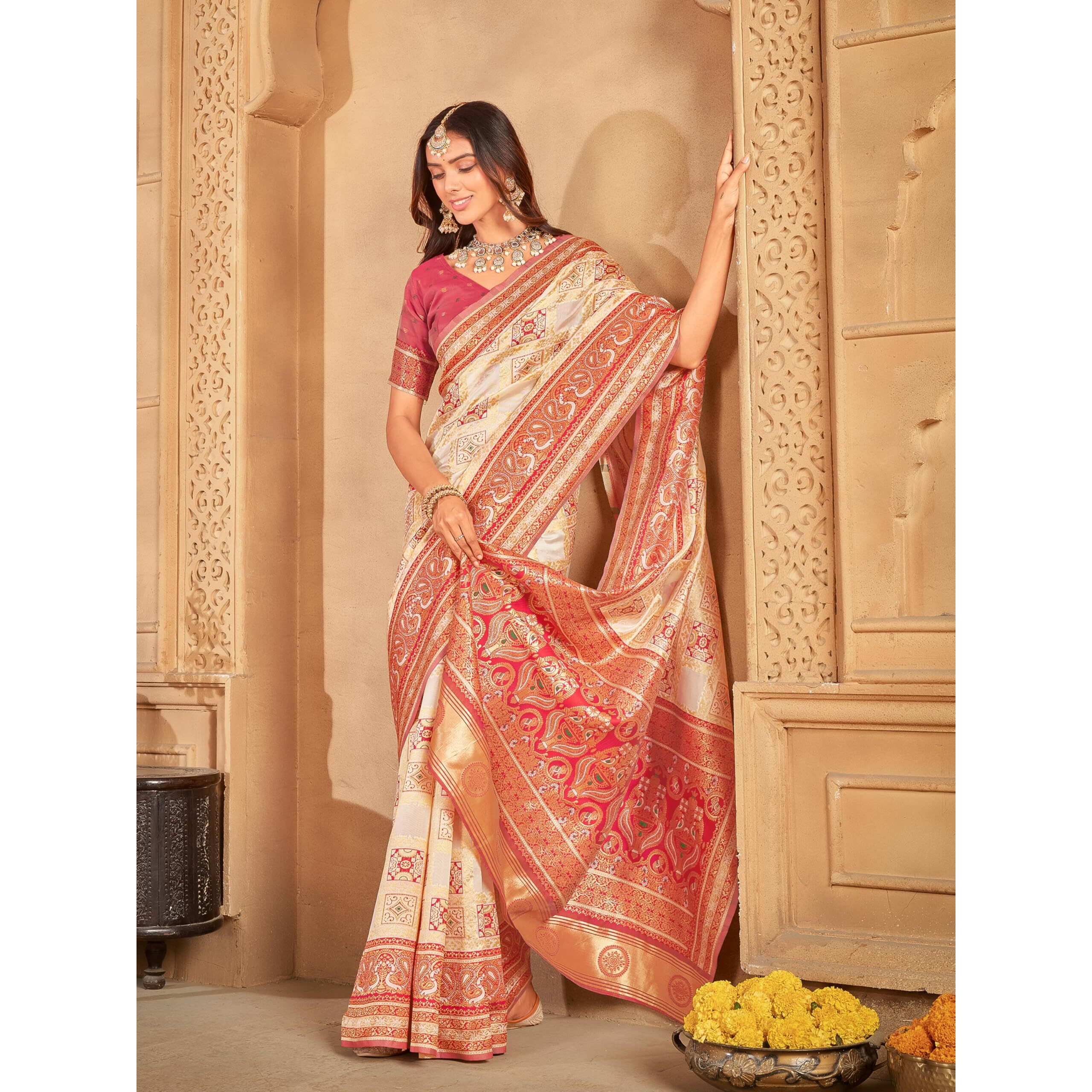 Glory Sarees Women's Patola Cotton Silk Saree With Blouse Piece (Patola_Maroon)
