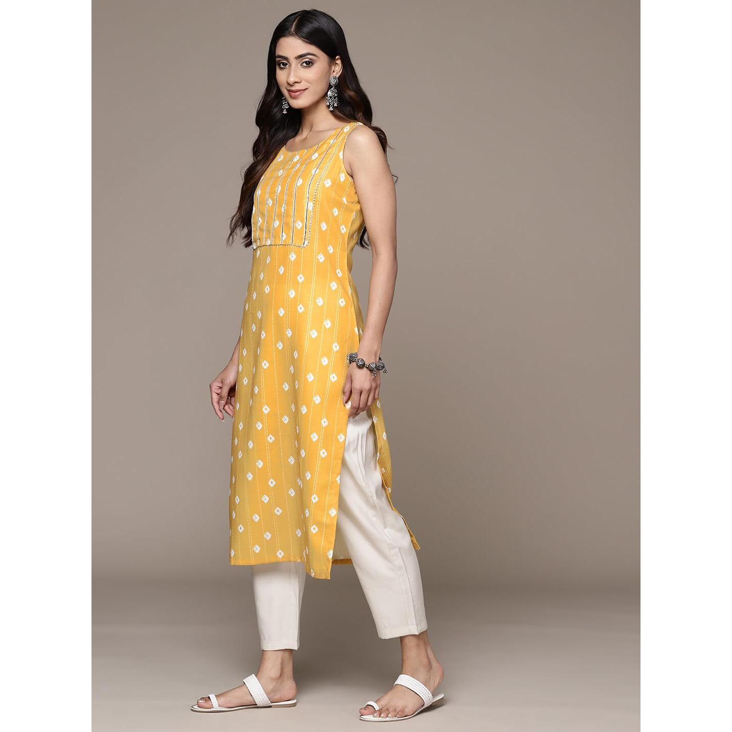 Ishin Women's Silk Ethnic Motifs Mustard Straight Kurta