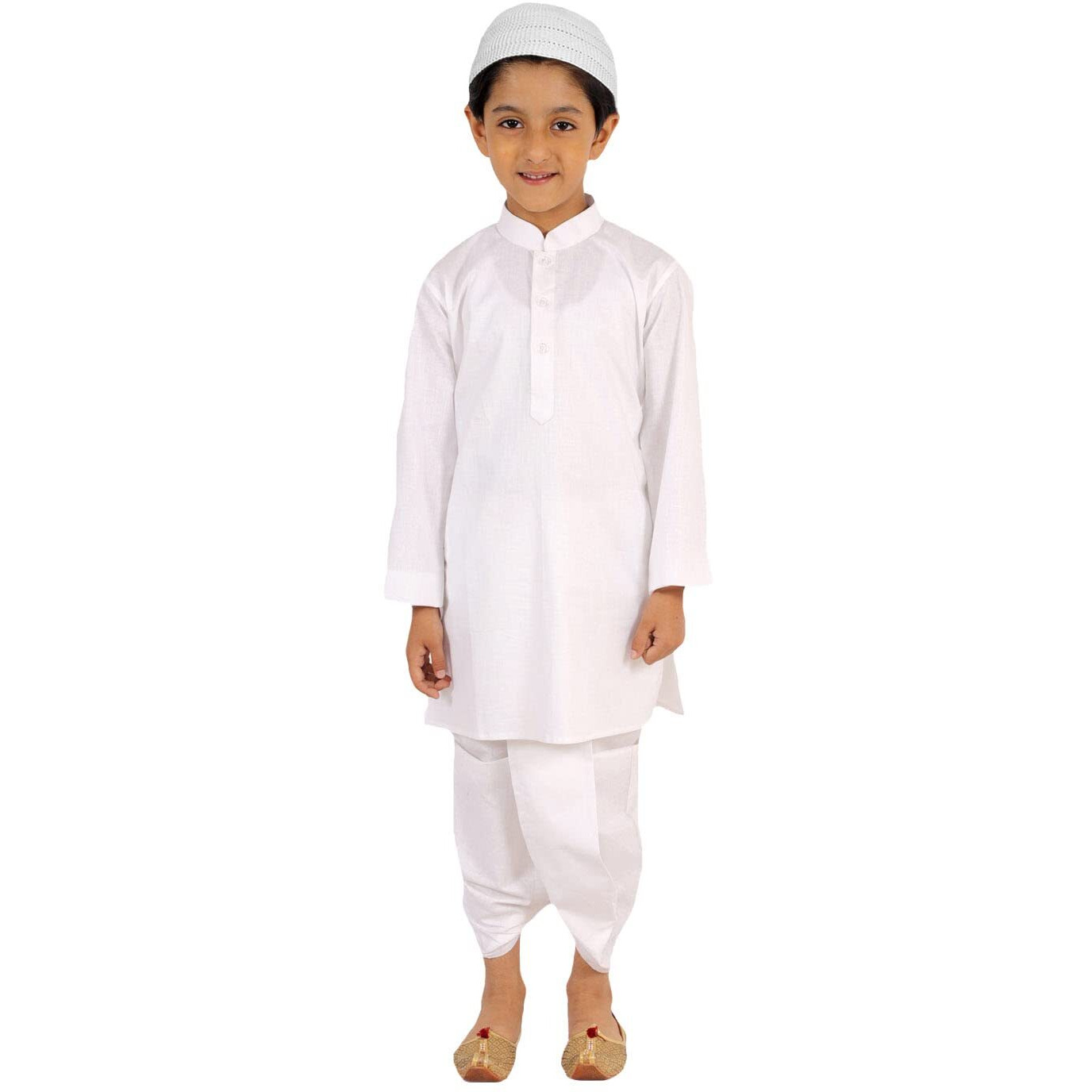 Vastramay Boys' White Kurta, Dhoti And Muslim Prayer Cap Set