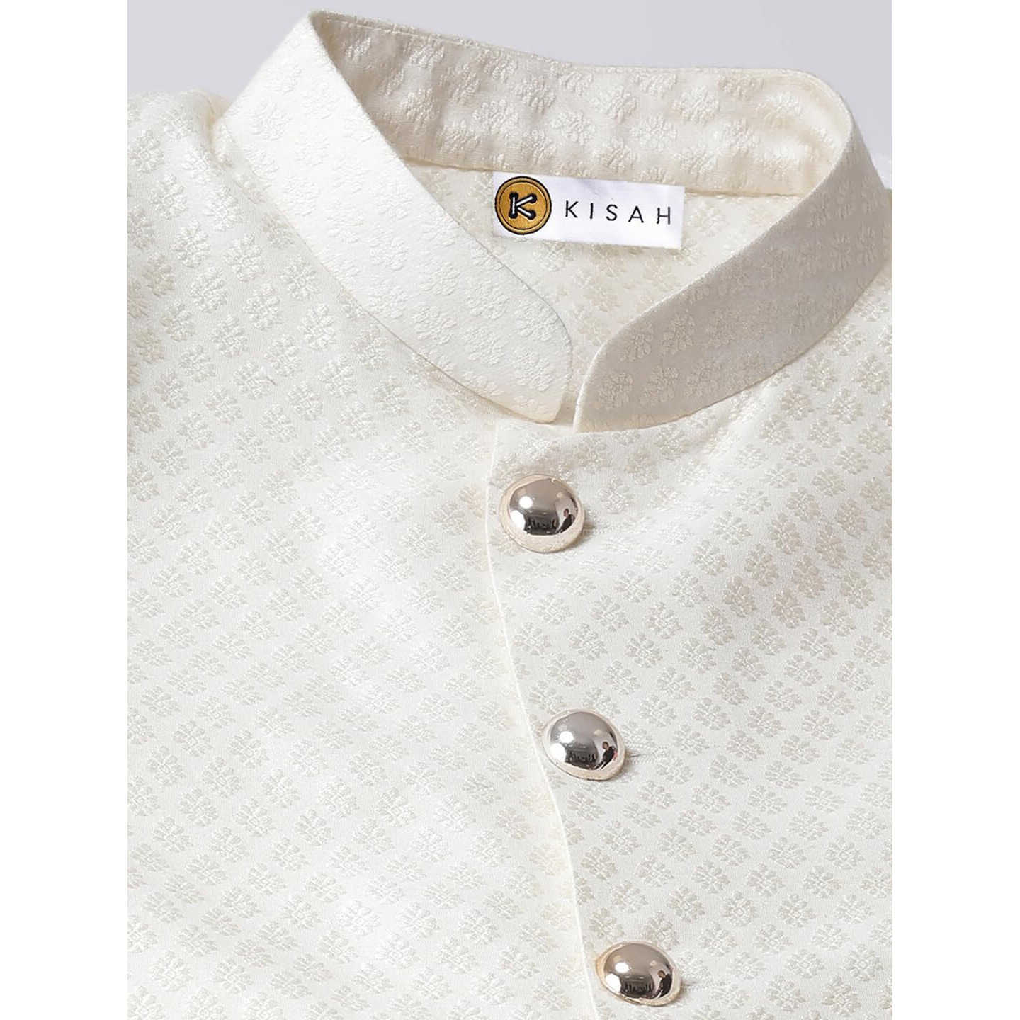 Kisah Men's Indo-Western Sherwani Dhoti Set, White Jacquard Woven Design Regular Fit Mandarin Collar Long Sleeves (Xl)