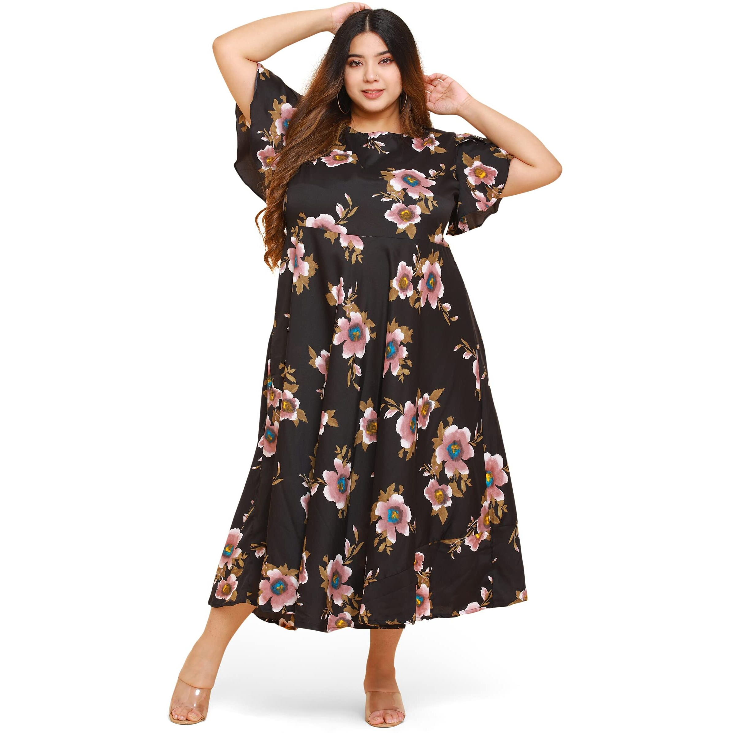 Oomph Women's Western & Fusion Wear Crepe A-Line Maxi Dress - Black