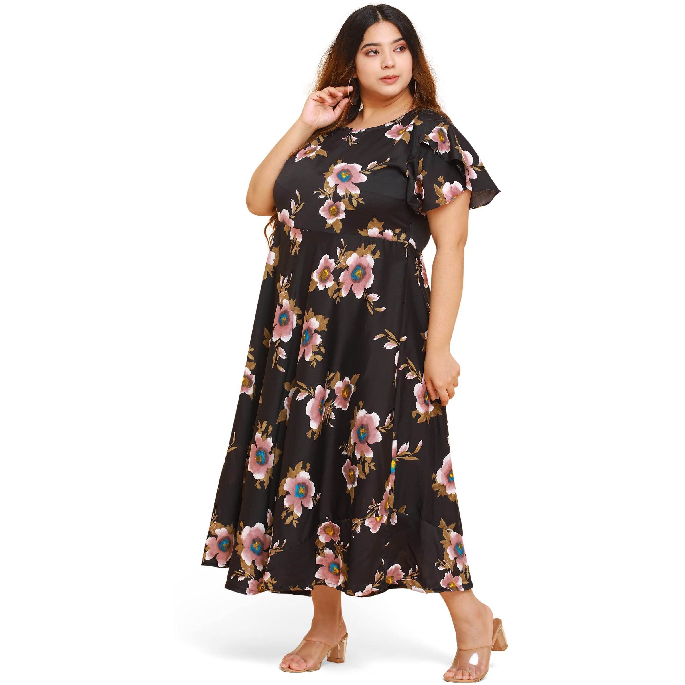 Oomph Women's Western & Fusion Wear Crepe A-Line Maxi Dress - Black