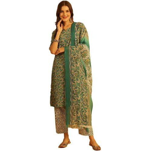 Pinkmint Salwar Suit Set For Women Flower Printed Halter V Neck Kurta With Trouser With Dupatta Ready To Wear Wedding