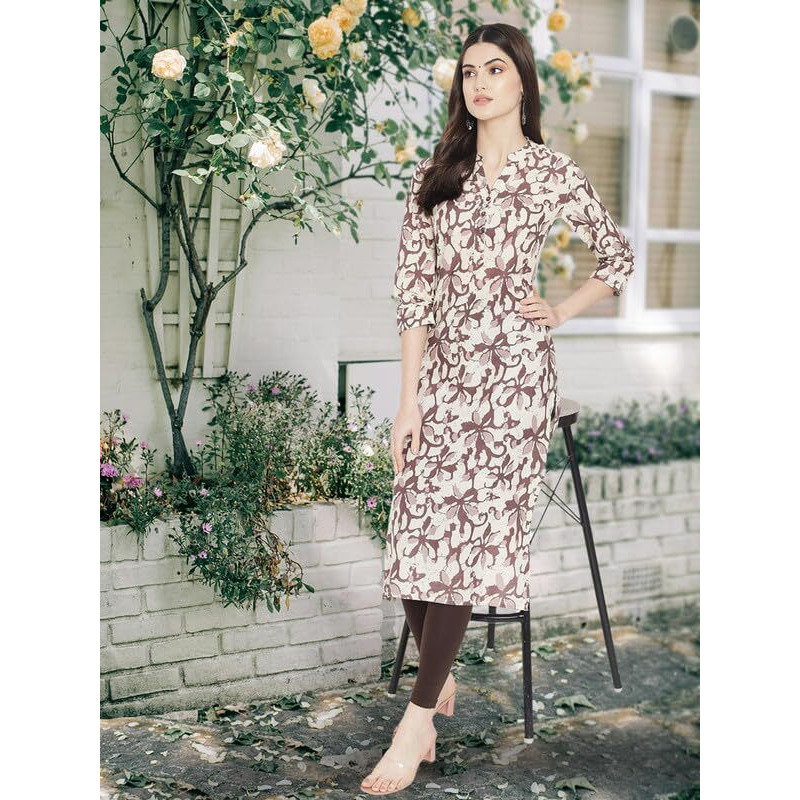 Pinkmint Women's Cotton Regular Kurti (Arangya2_Cream-Orange
