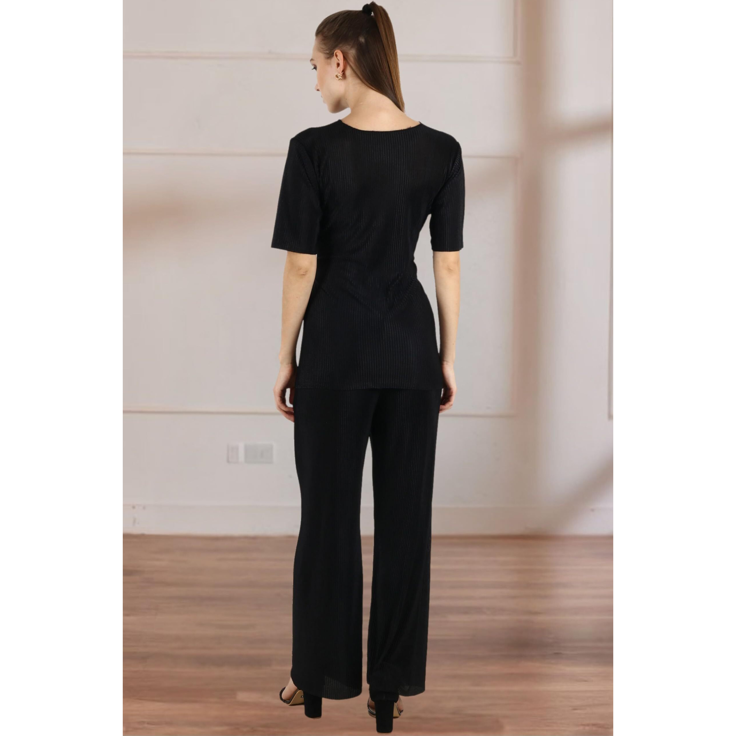 Popwings Women's Maxi Co-Ord Top And Trouser Set (Popt03191_Black_S)