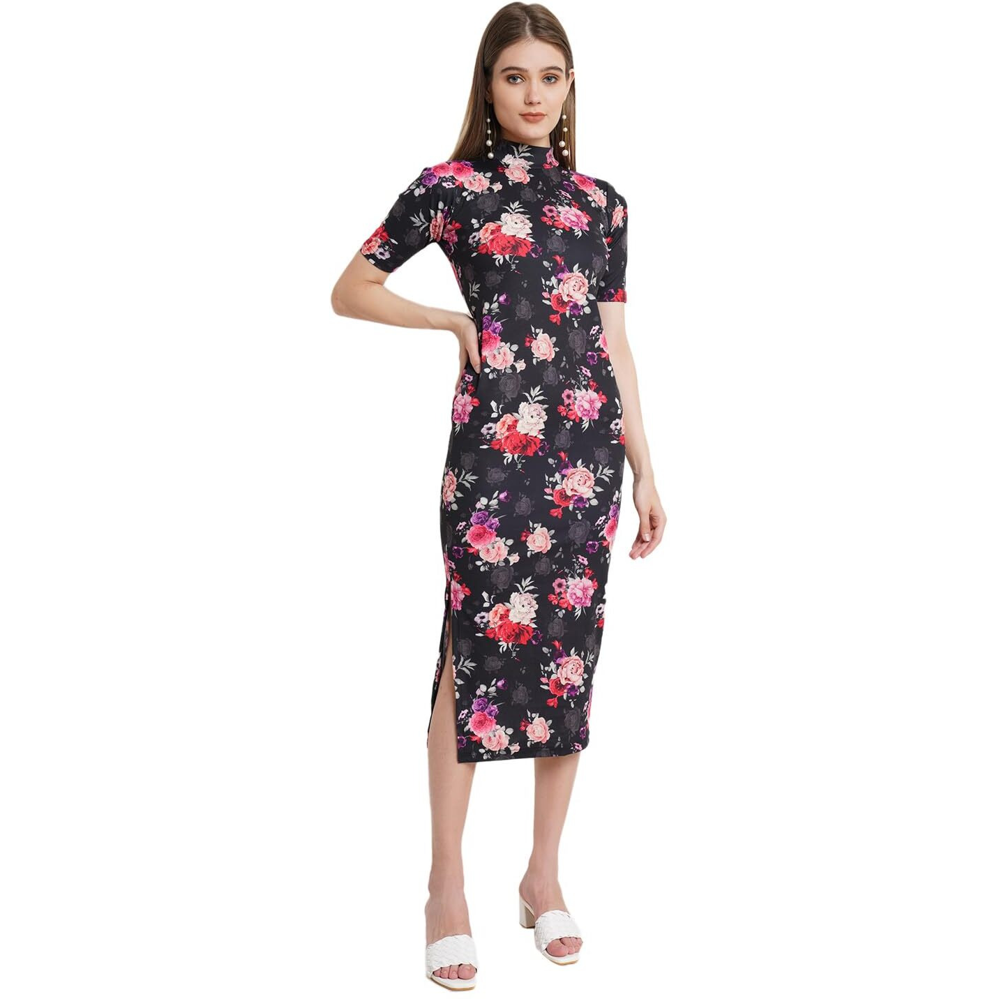 Popwings Women's Polyester Sheath Maxi Dress (Dopt15021_Multicolour