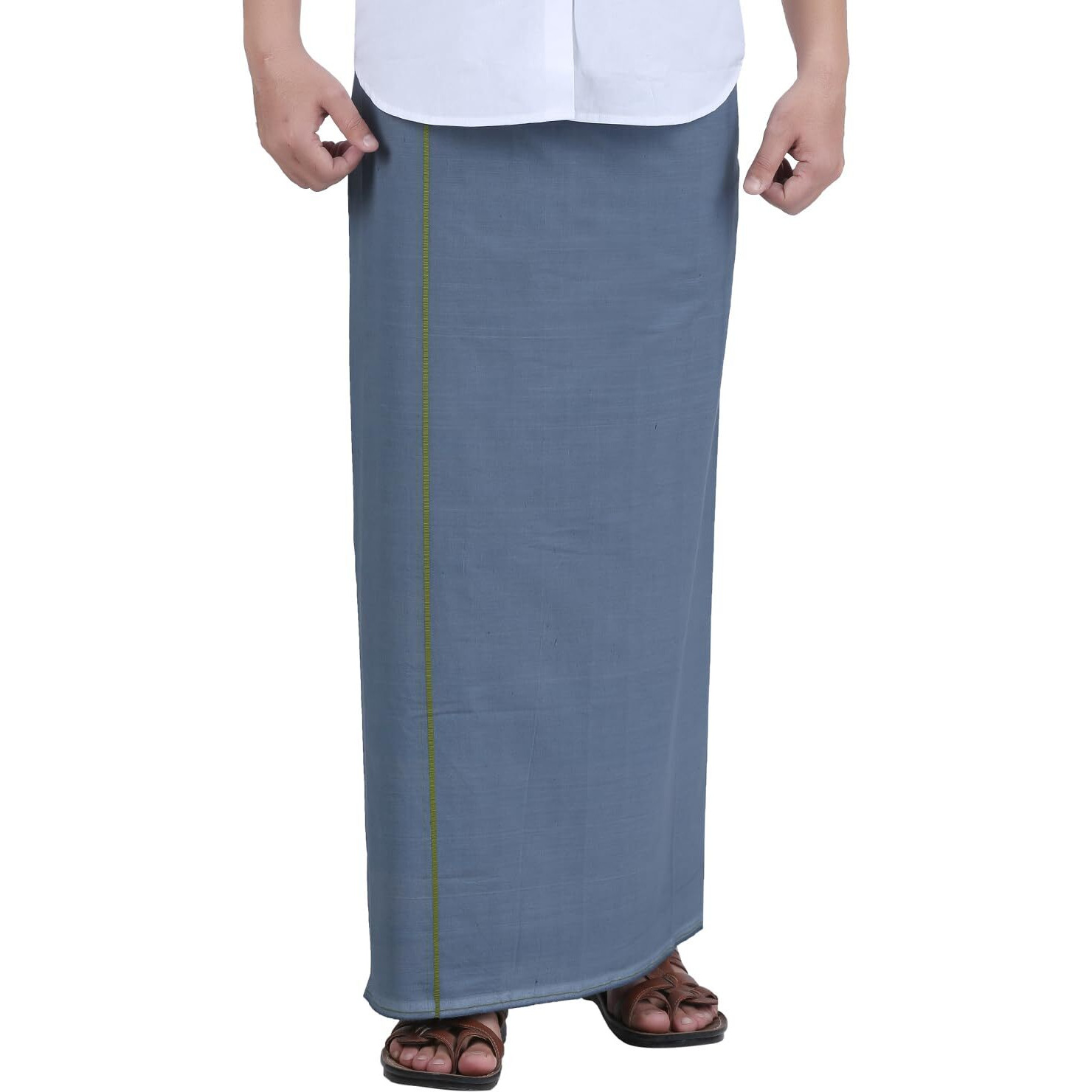 Prakasam Cotton Mens Grey Colour Welcro Pocket Single Dhoti/Colour Pocket Dhoti/Single Dhoti With Pocket (Roja-Grey) Size -Large (Hip Size 40 To 46)