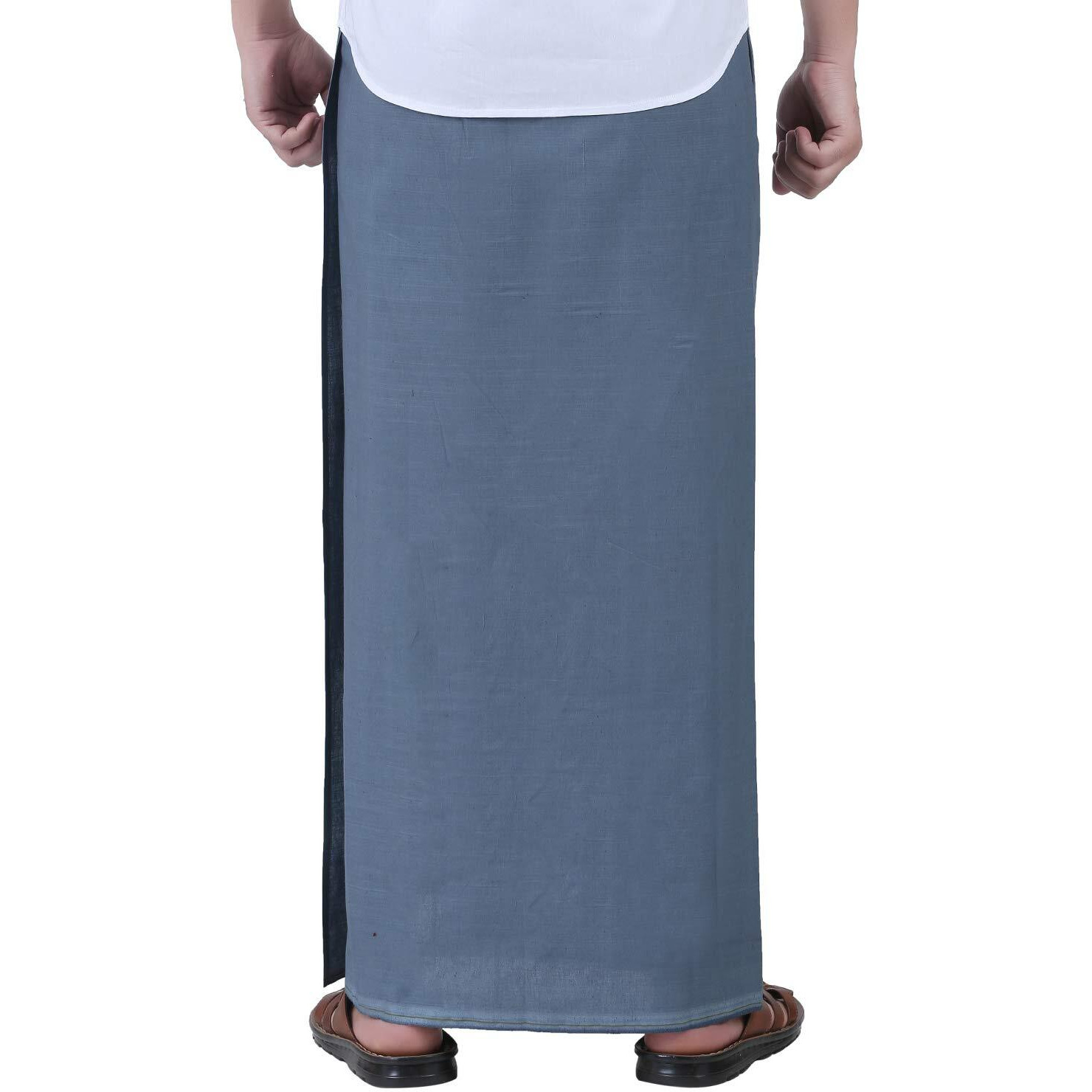 Prakasam Cotton Mens Grey Colour Welcro Pocket Single Dhoti/Colour Pocket Dhoti/Single Dhoti With Pocket (Roja-Grey) Size -Large (Hip Size 40 To 46)