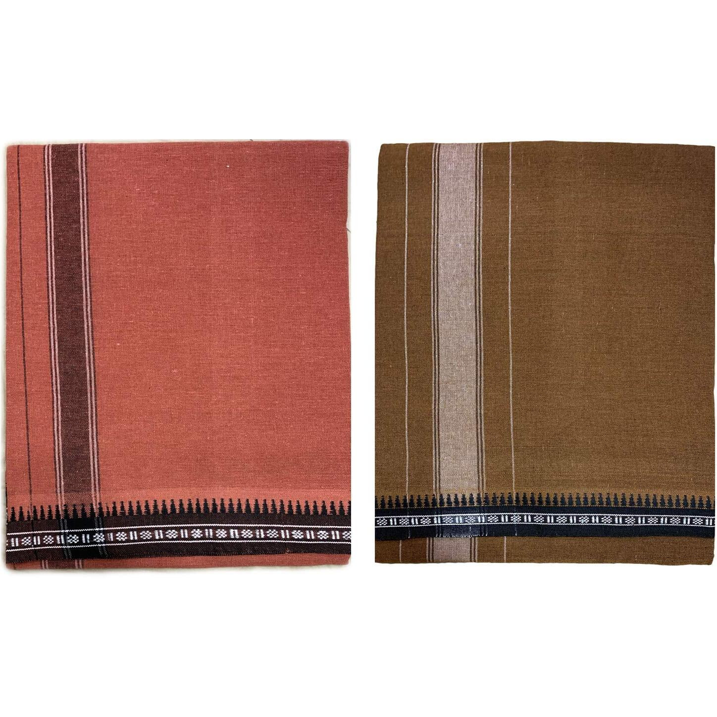 Prakasam Cotton Mens Colour Thalapathi Border Single Dhoti/Size1.28X2.00 Mtrs/Combo Pack Of 2 Dhoties