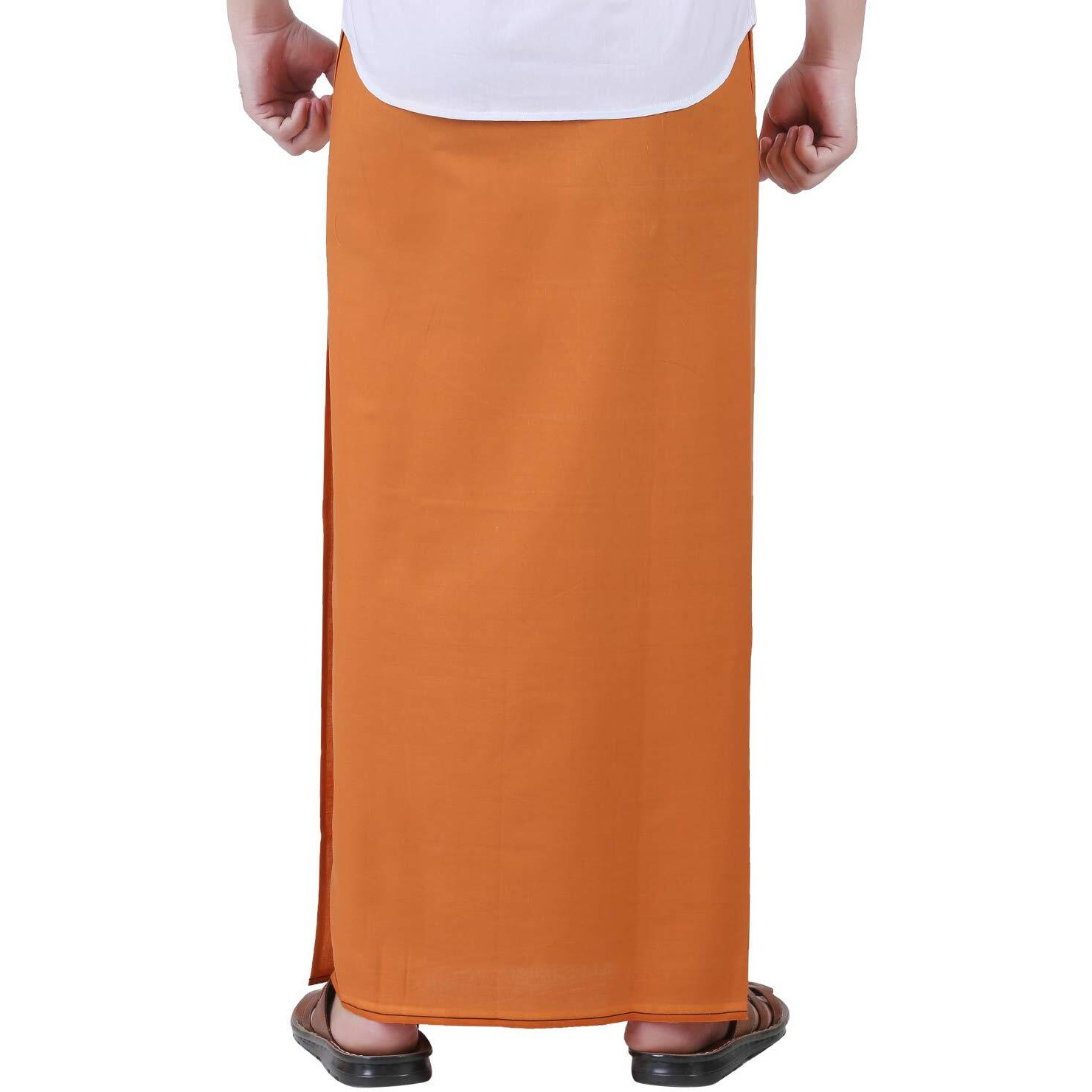 Prakasam Cotton Mens Medium Kaavi Colour Welcro Pocket Single Dhoti (Roja-Medium Kaavi) Size -Large (Hip Size 40 To 46)