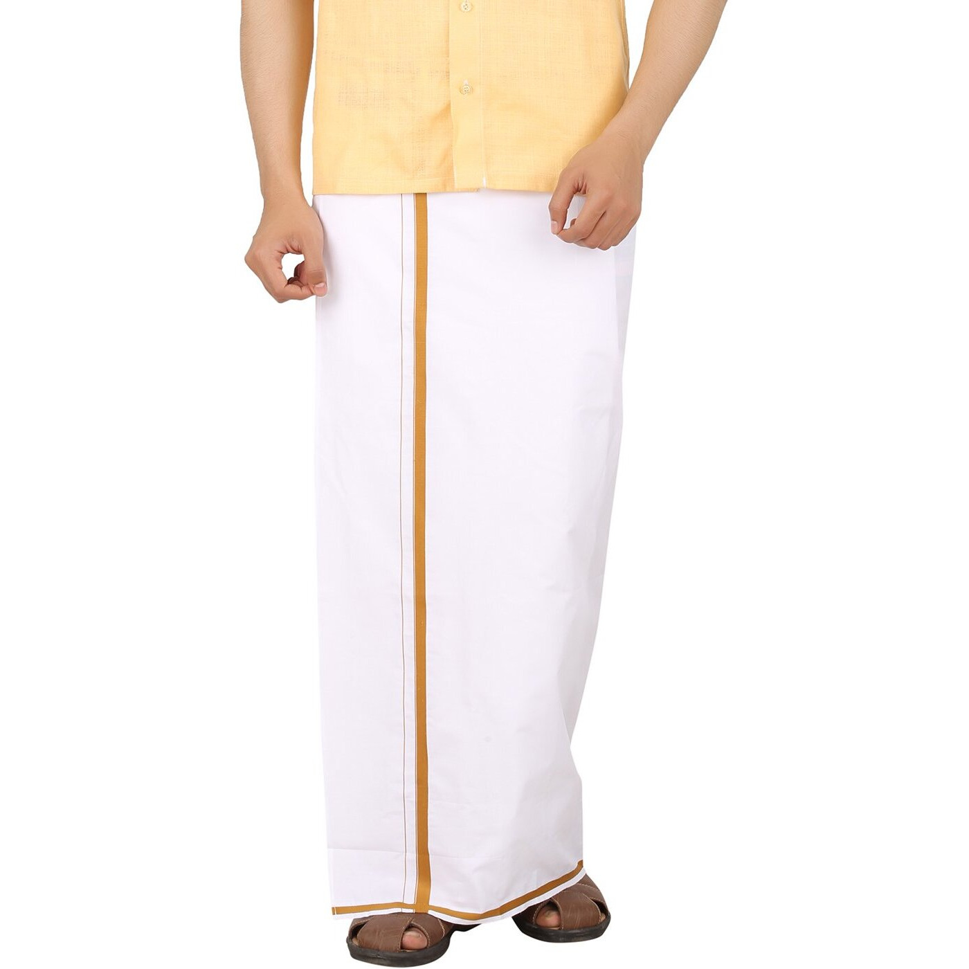 Prakasam Cotton White With Gold Border Single Dhoti For Men (1.28X2.00 Mtrs)