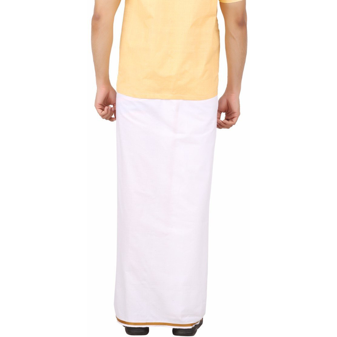Prakasam Cotton White With Gold Border Single Dhoti For Men (1.28X2.00 Mtrs)