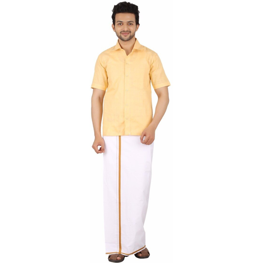 Prakasam Cotton White With Gold Border Single Dhoti For Men (1.28X2.00 Mtrs)