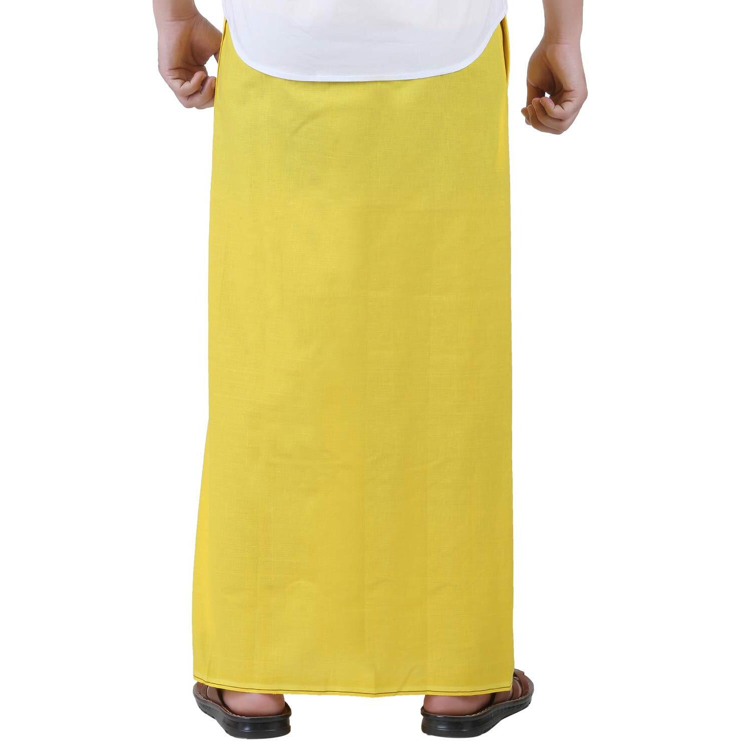 Prakasam Cotton Mens Yellow Colour Welcro Pocket Single Dhoti (Roja-Yellow) Size-Medium (Hip Size 34 To 38)