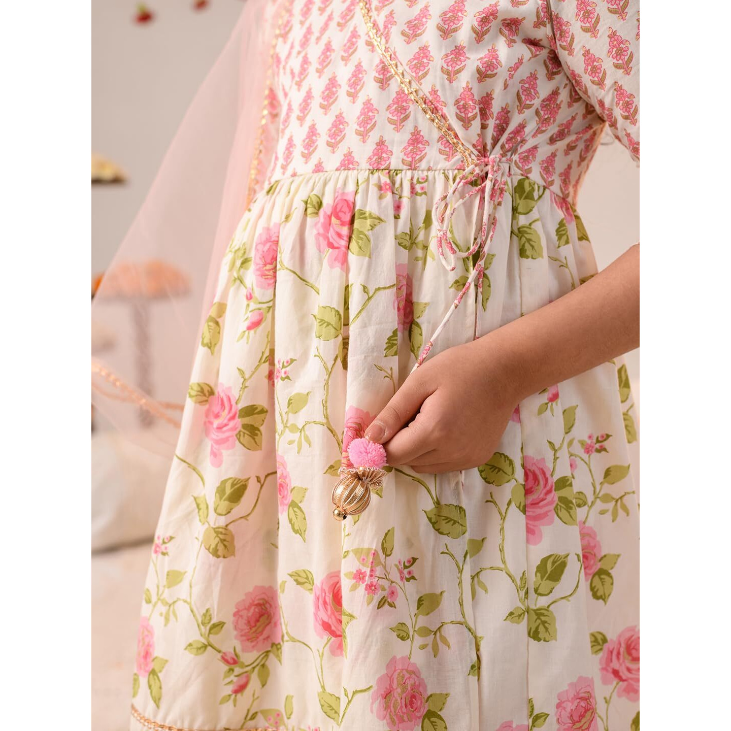 Pspeaches Girl's Cotton Kurta & Sharara (Sha-Pinkoffwhite-5-6Y_Offwhite