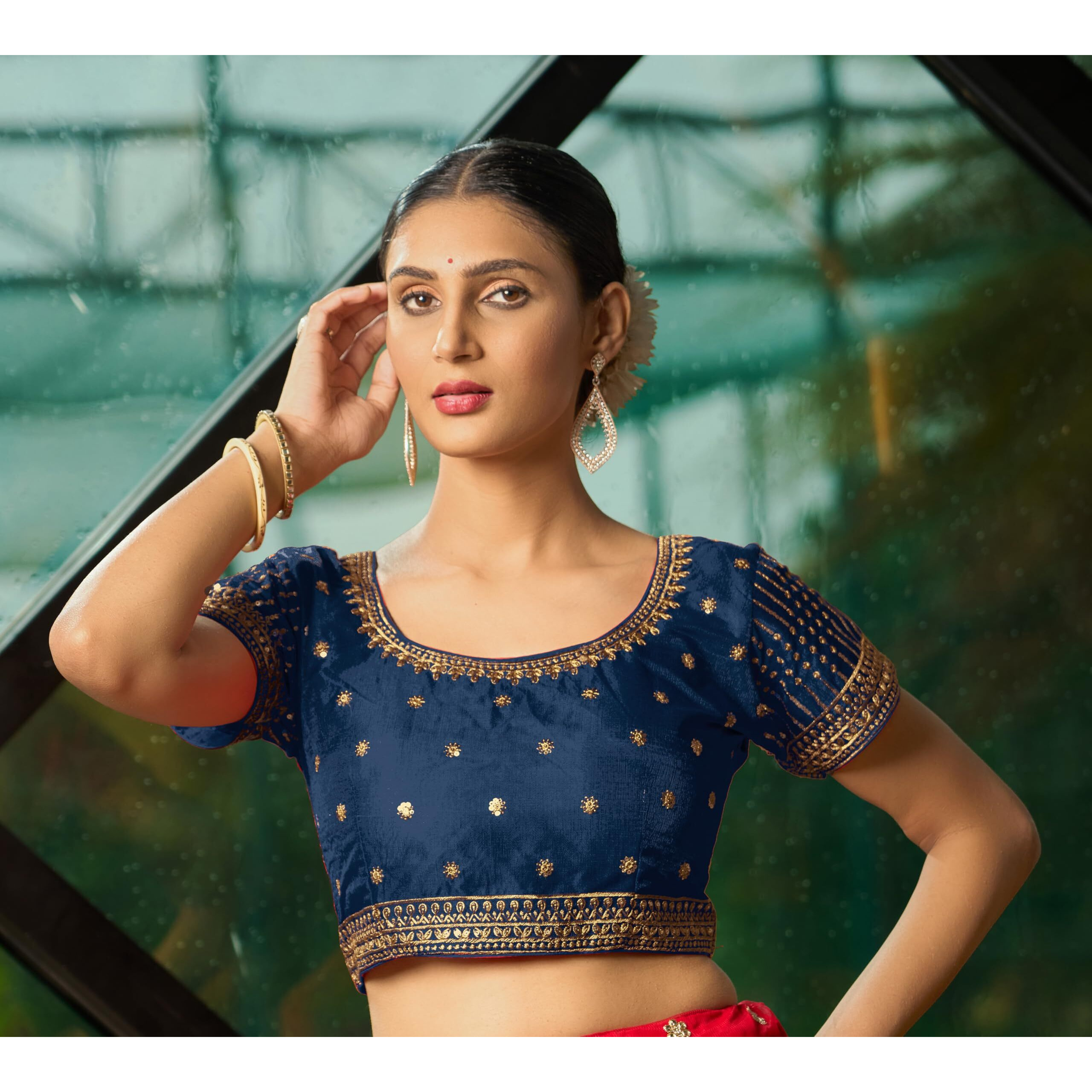 Pujia Mills Women's Morpeach Readymade Blouse Embroidery Multi Coding Gold Thread Indian Ethnic Designer Blouse Stitched Women's Readymade Short Sleeve Saree Blouse For Women For Saree Lehenga Choli