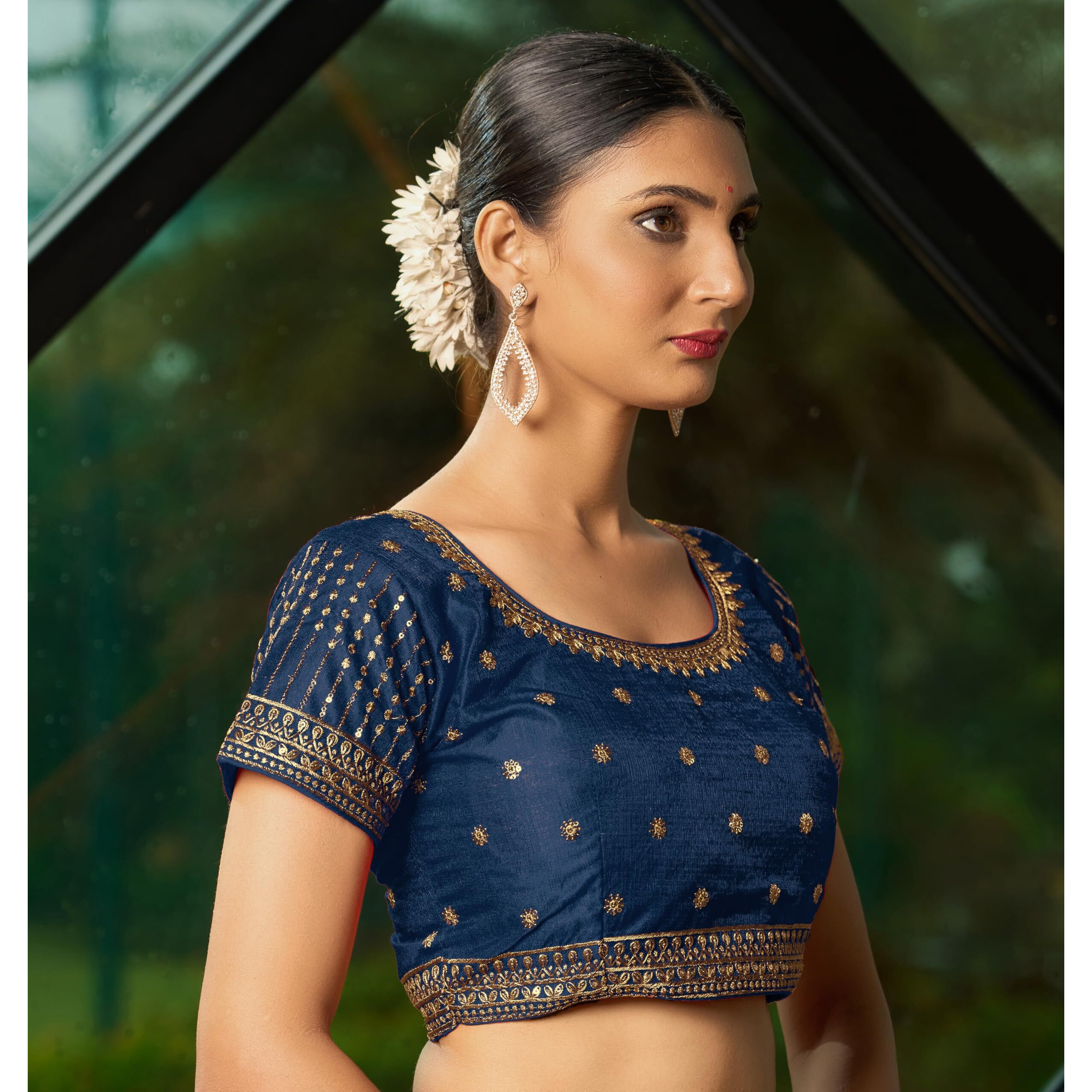 Pujia Mills Women's Morpeach Readymade Blouse Embroidery Multi Coding Gold Thread Indian Ethnic Designer Blouse Stitched Women's Readymade Short Sleeve Saree Blouse For Women For Saree Lehenga Choli