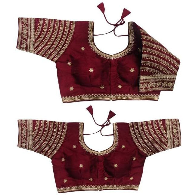 Pujia Mills Women's Blouse Readymade Blouse Embroidery Multi Coding Gold Thread Indian Ethnic Designer Stitched Women's Readymade Saree Blouse For Women For Saree Lehenga Choli (Maroon, 36)