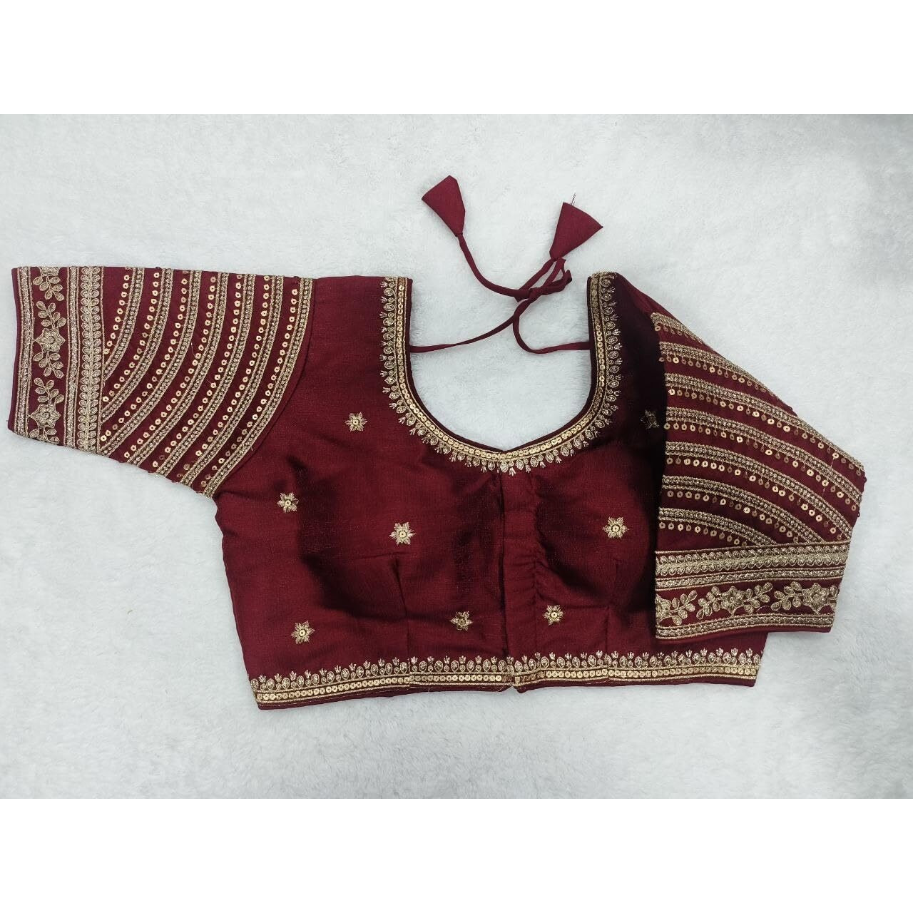 Pujia Mills Women's Blouse Readymade Blouse Embroidery Multi Coding Gold Thread Indian Ethnic Designer Stitched Women's Readymade Saree Blouse For Women For Saree Lehenga Choli (Maroon, 36)