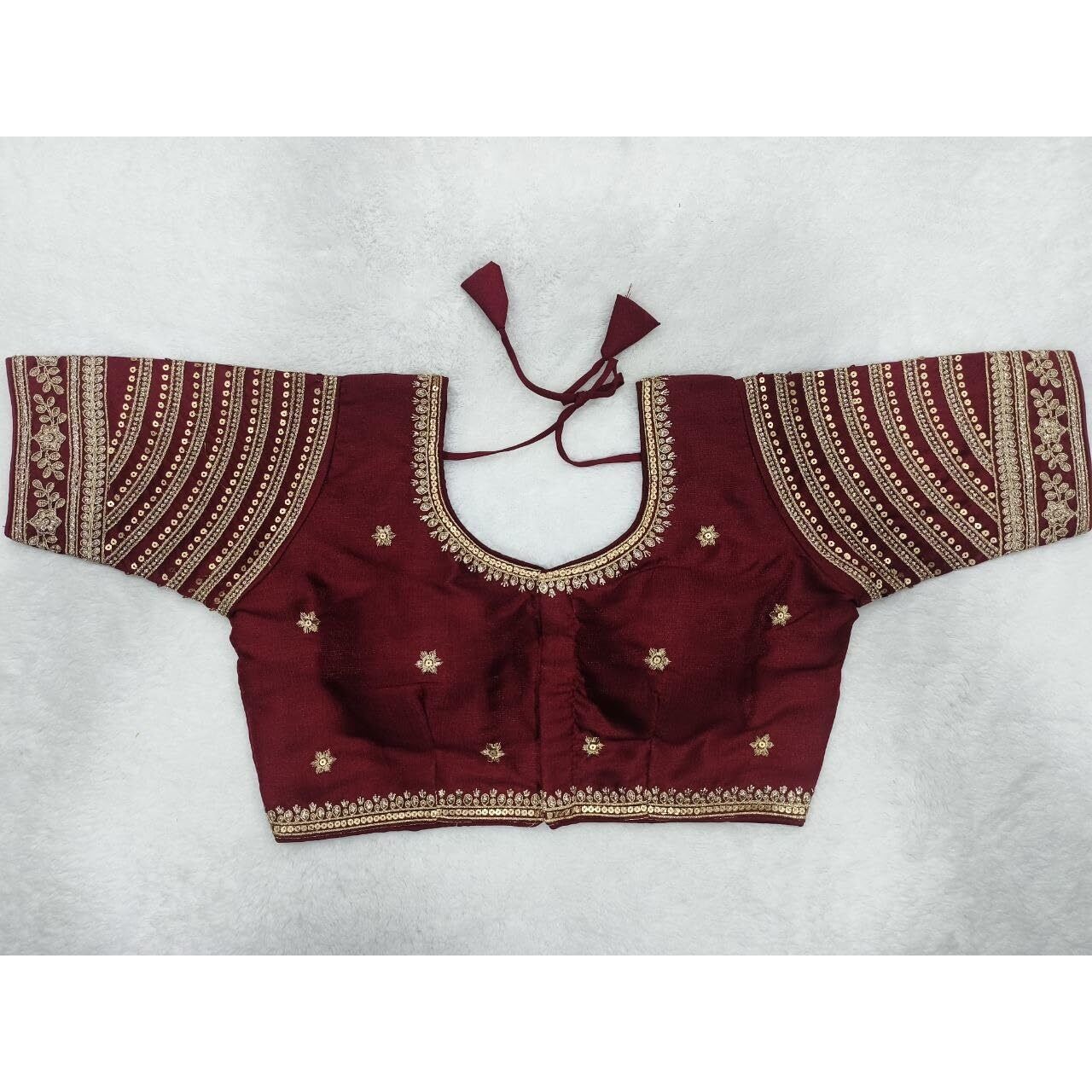 Pujia Mills Women's Blouse Readymade Blouse Embroidery Multi Coding Gold Thread Indian Ethnic Designer Stitched Women's Readymade Saree Blouse For Women For Saree Lehenga Choli (Maroon, 36)