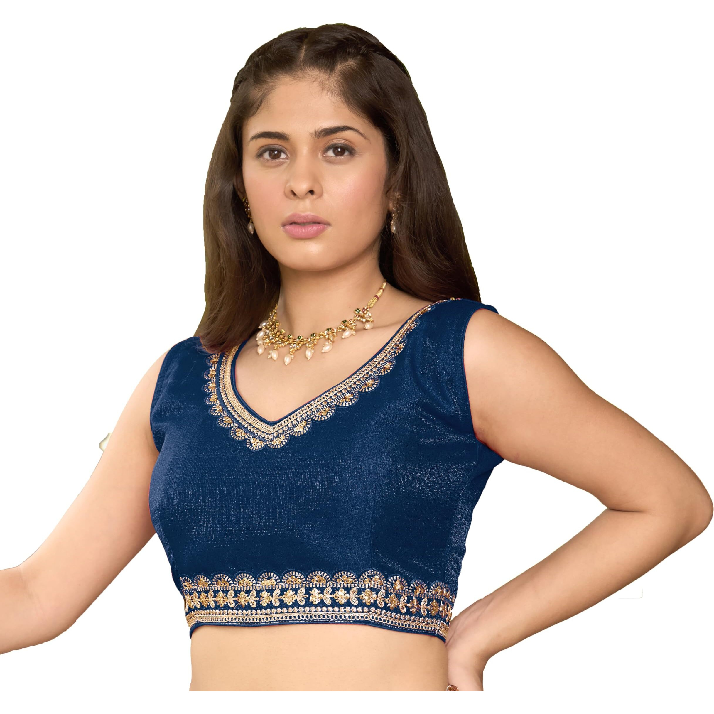 Pujia Mills Women's Heavy Milan Silk Floral Sleeveless Regular Blouse (Pm B Rangoli Morpeach 32