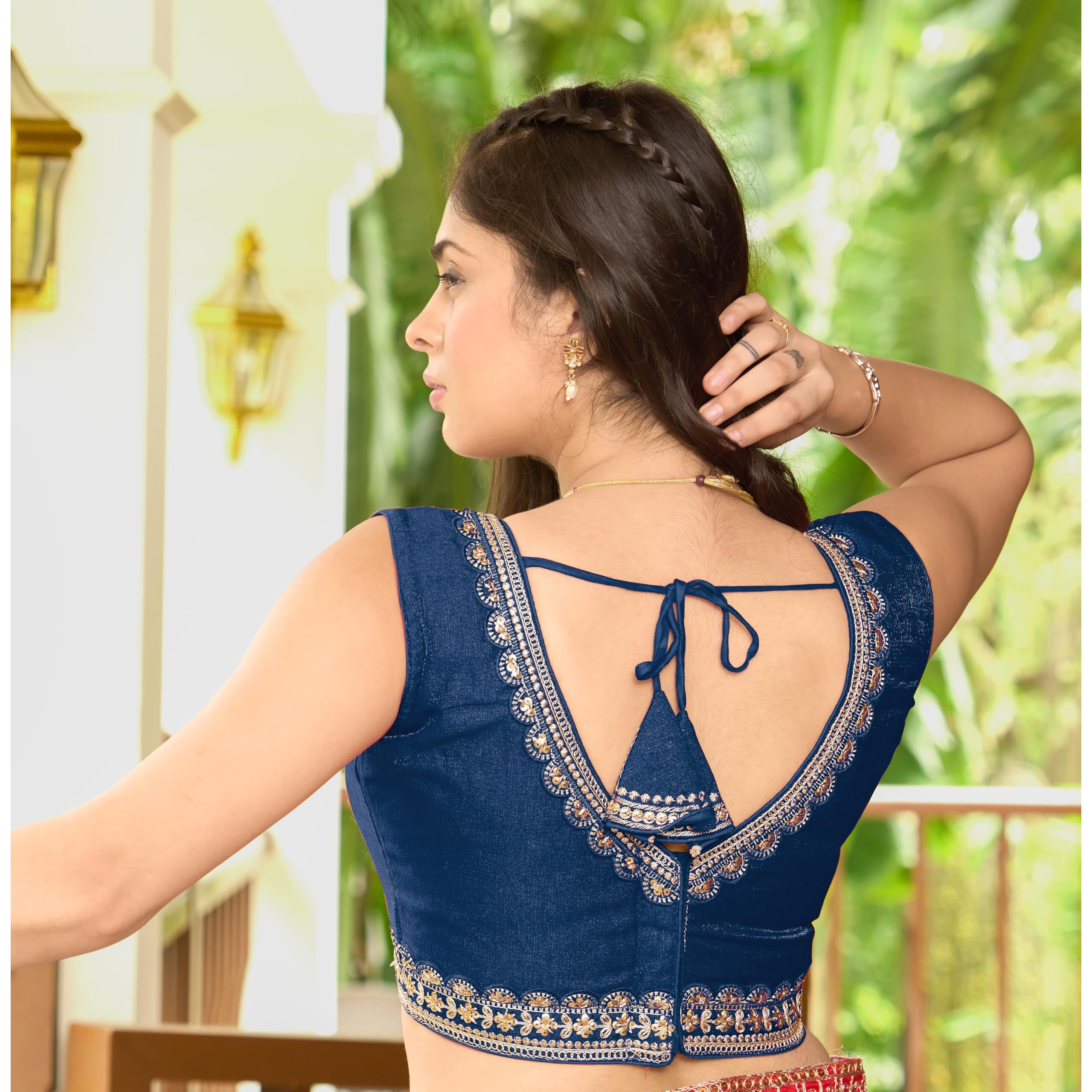 Pujia Mills Women's Heavy Milan Silk Floral Sleeveless Regular Blouse (Pm B Rangoli Morpeach 32