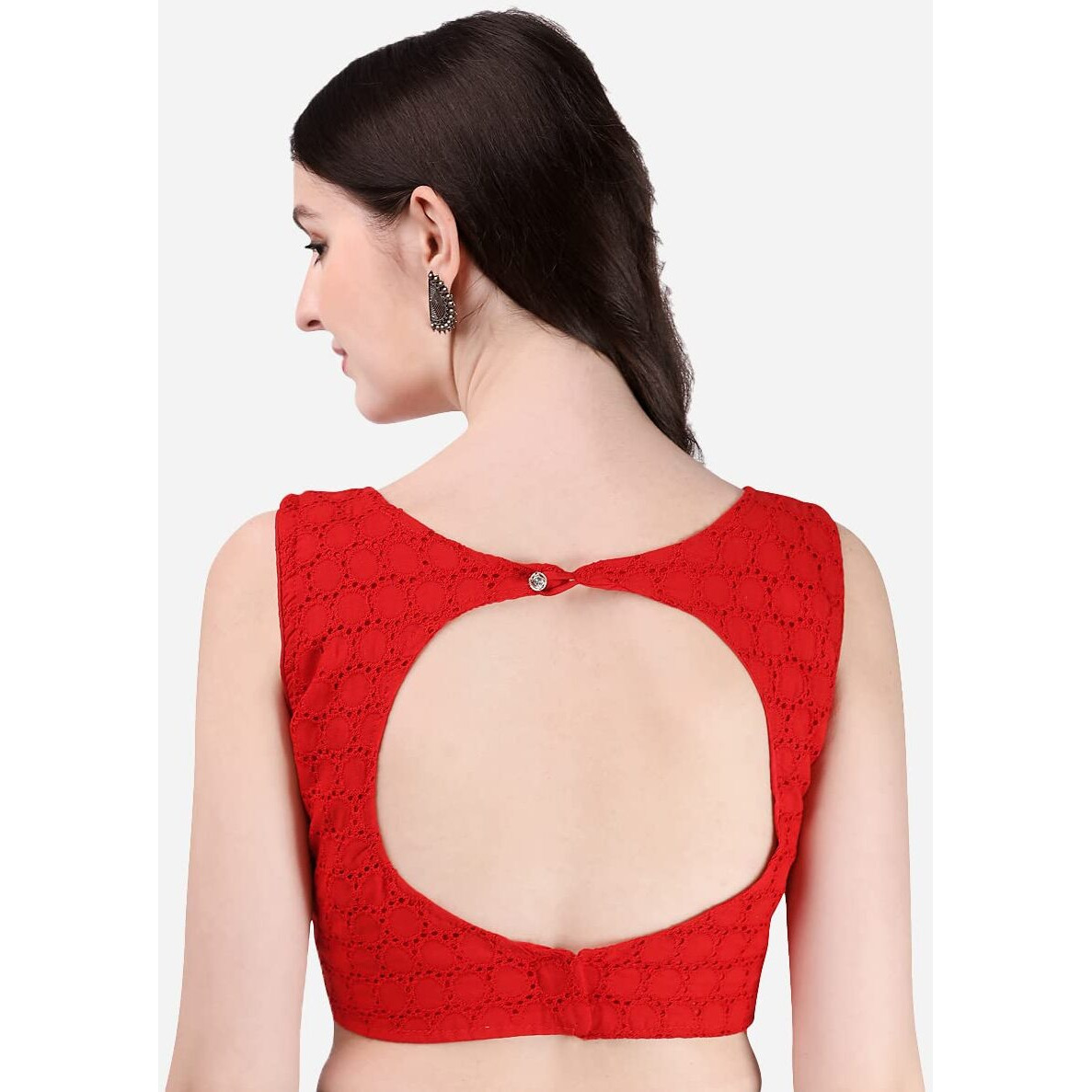 Pujia Mills Women's Women's Cotton Chikankari Embroidery Work Readymade Saree Sleeveless Blouse