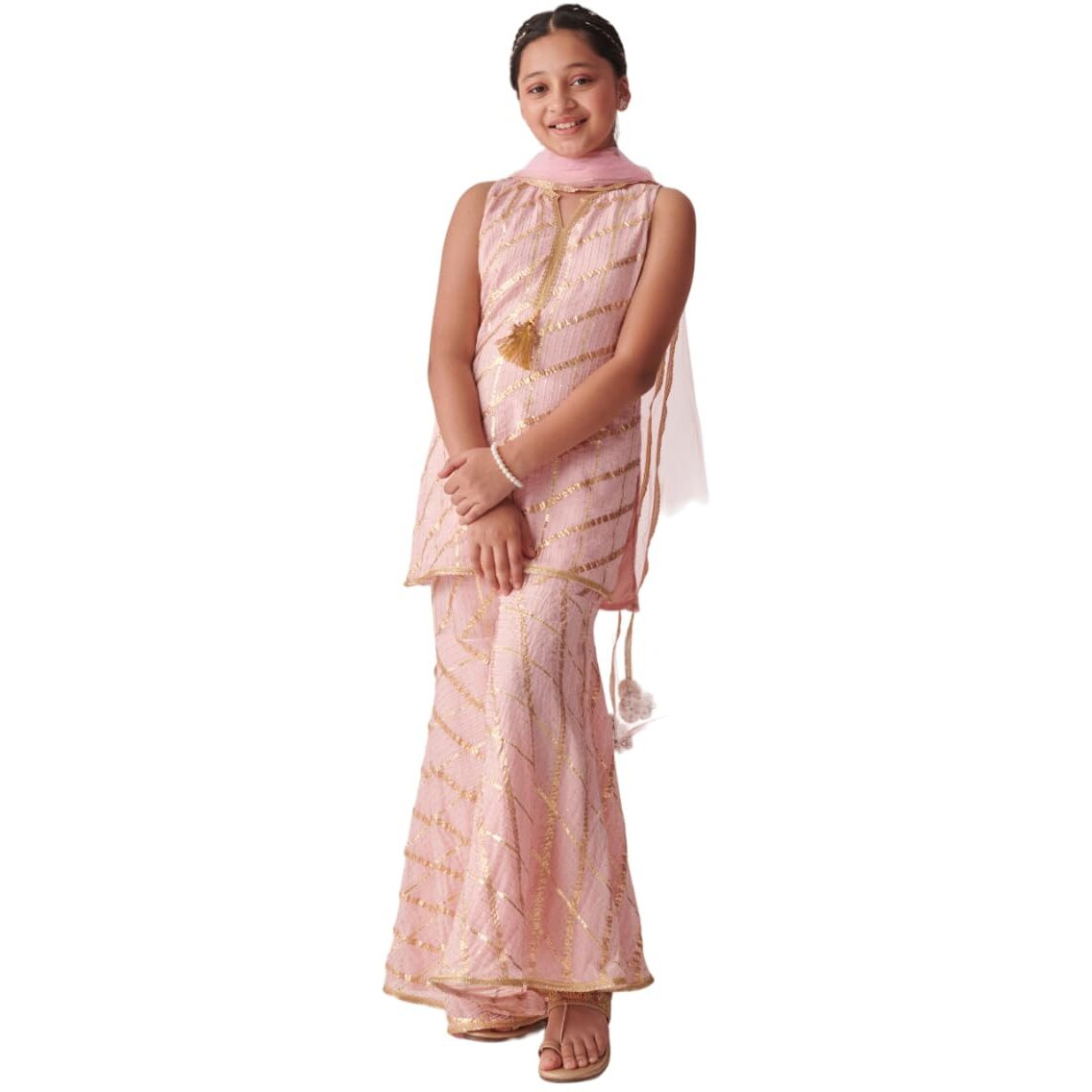 Pspeaches Girl's Georgette Sharara Set (Sha-Peachggtlurex-5-6Y_Peach