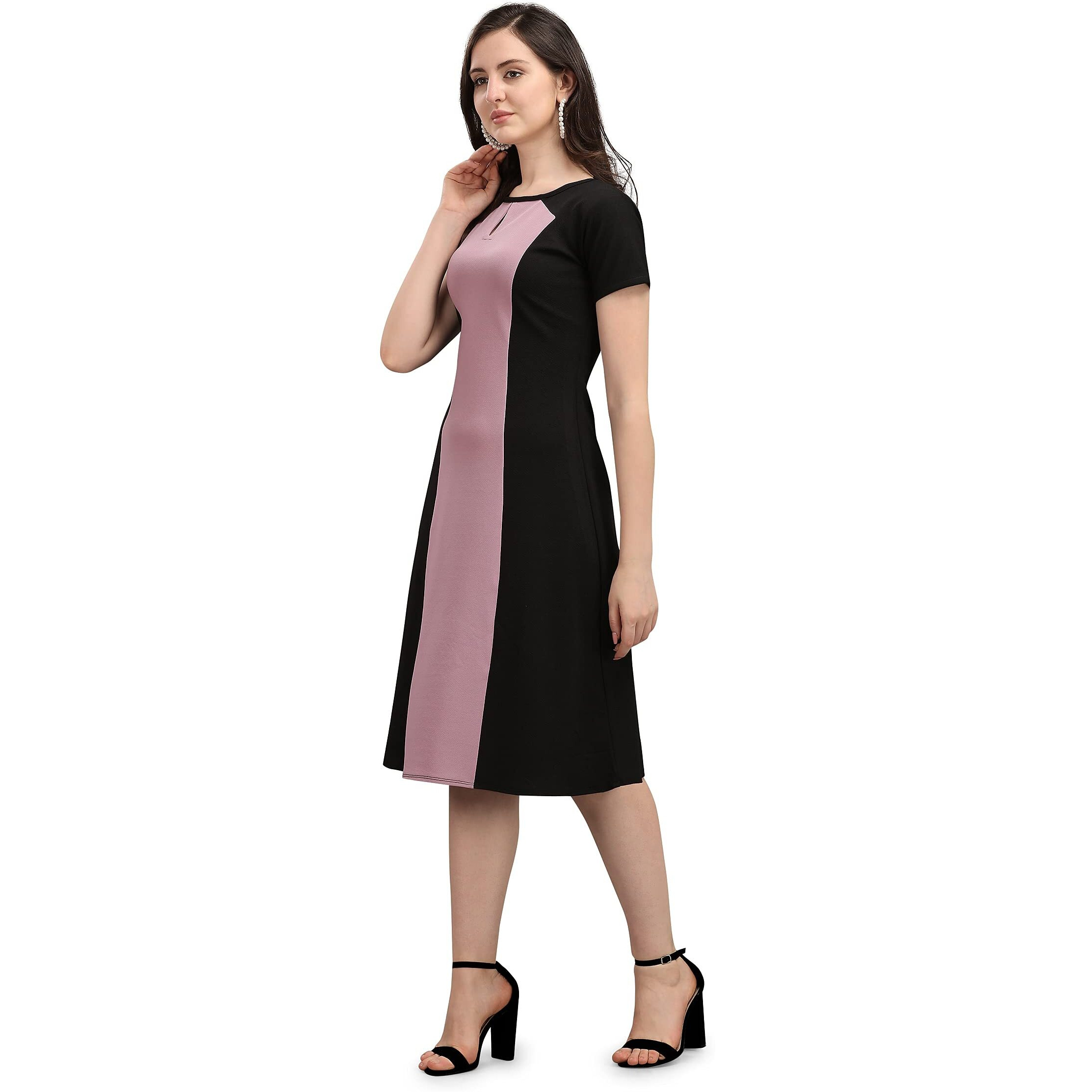 Purvaja Womens Fit & Flare Dress(Lucy-056-Lv-Bl_Violet-Black_Large)