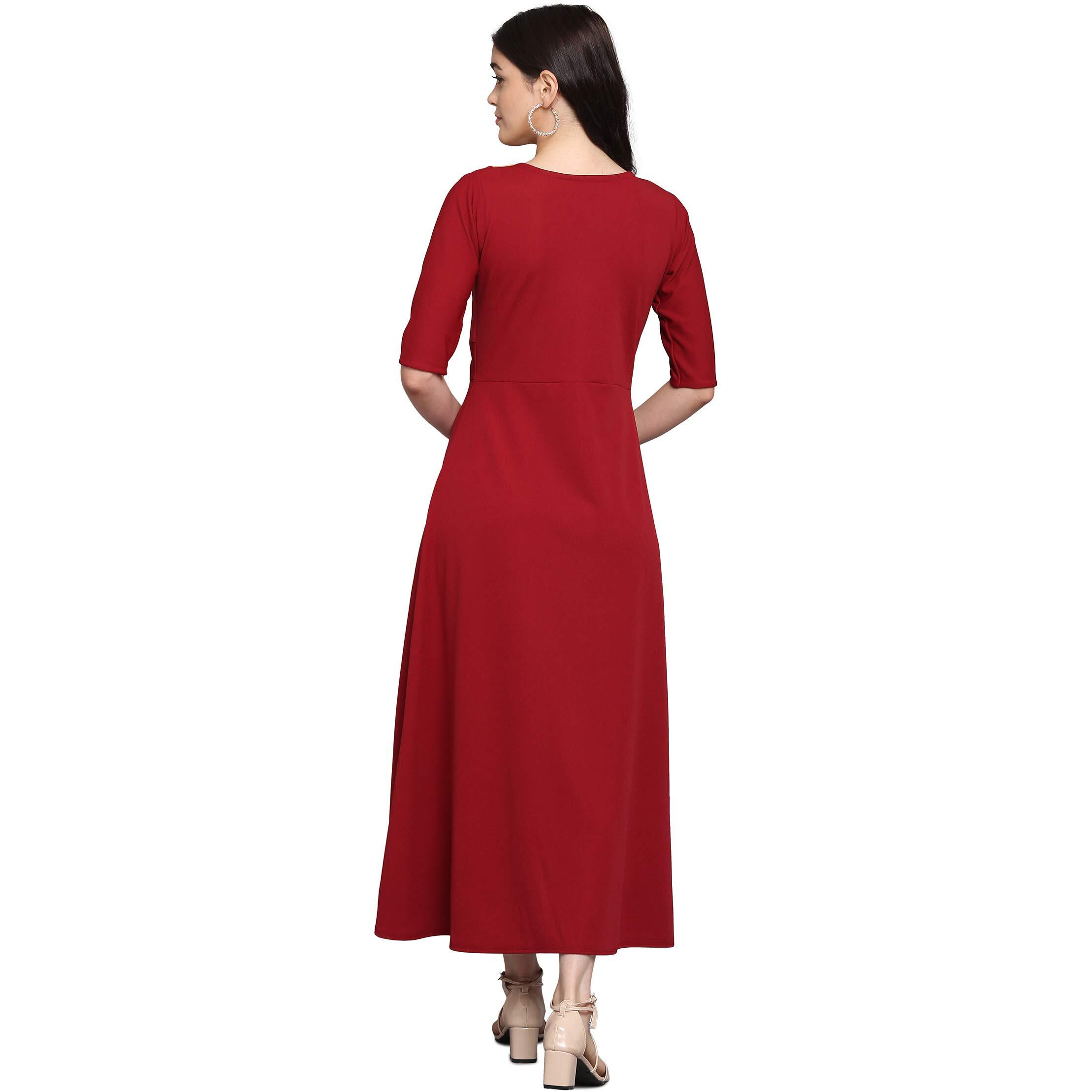 Purvaja Women's Corduroy Empire Waist Maxi Cocktail Dress (Lucy-024-Yw-Mr-M_Maroon
