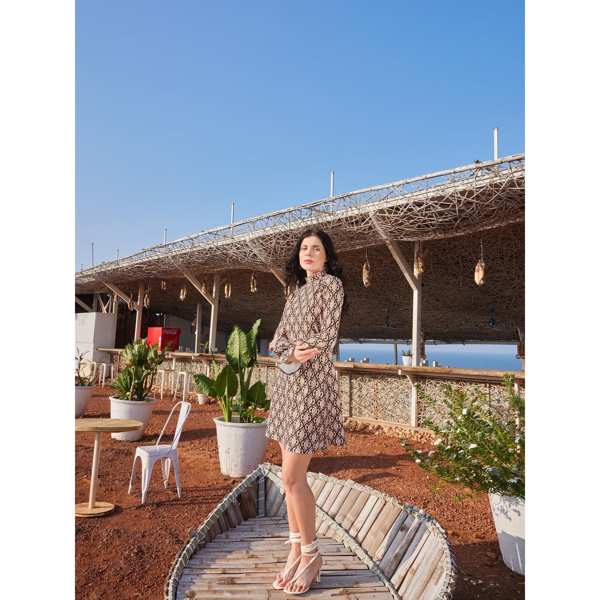 Purvaja Womens A-Line Above Knee Length Dress (Wini-046-Ogee_Light Brown_Large)