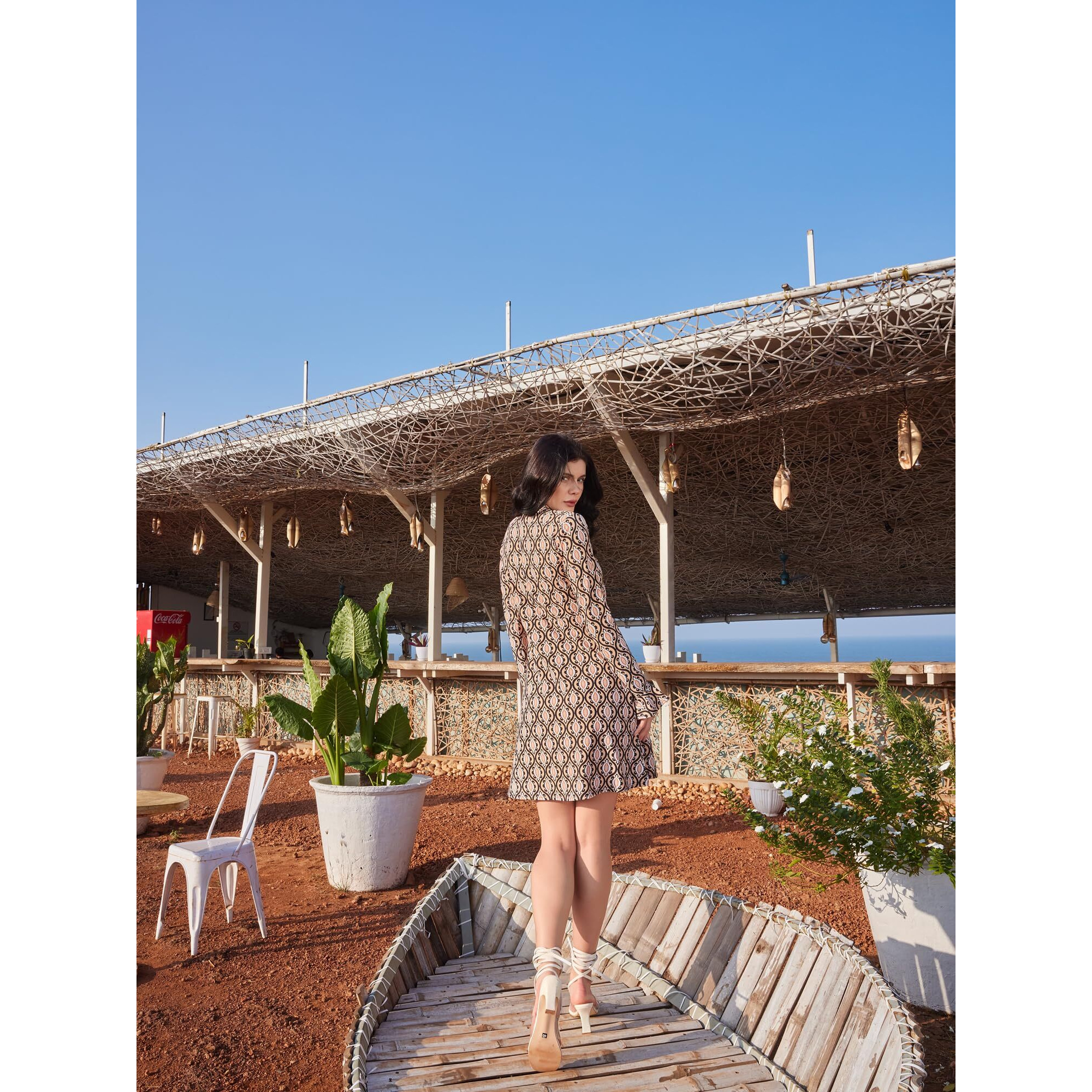 Purvaja Womens A-Line Above Knee Length Dress (Wini-046-Ogee_Light Brown_Large)