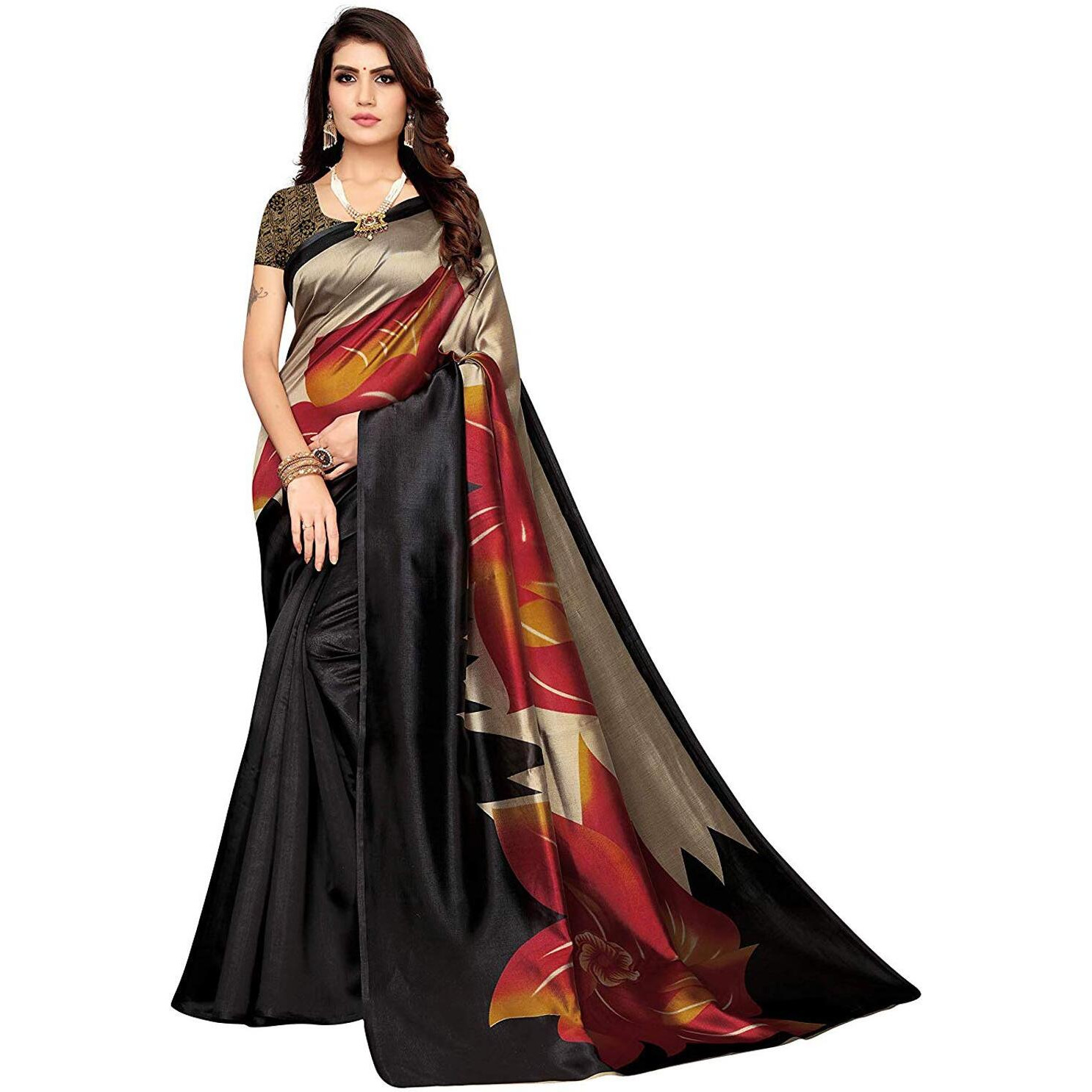 Satrani Art Silk Ready To Wear Saree (1399St502_Black_One Size)