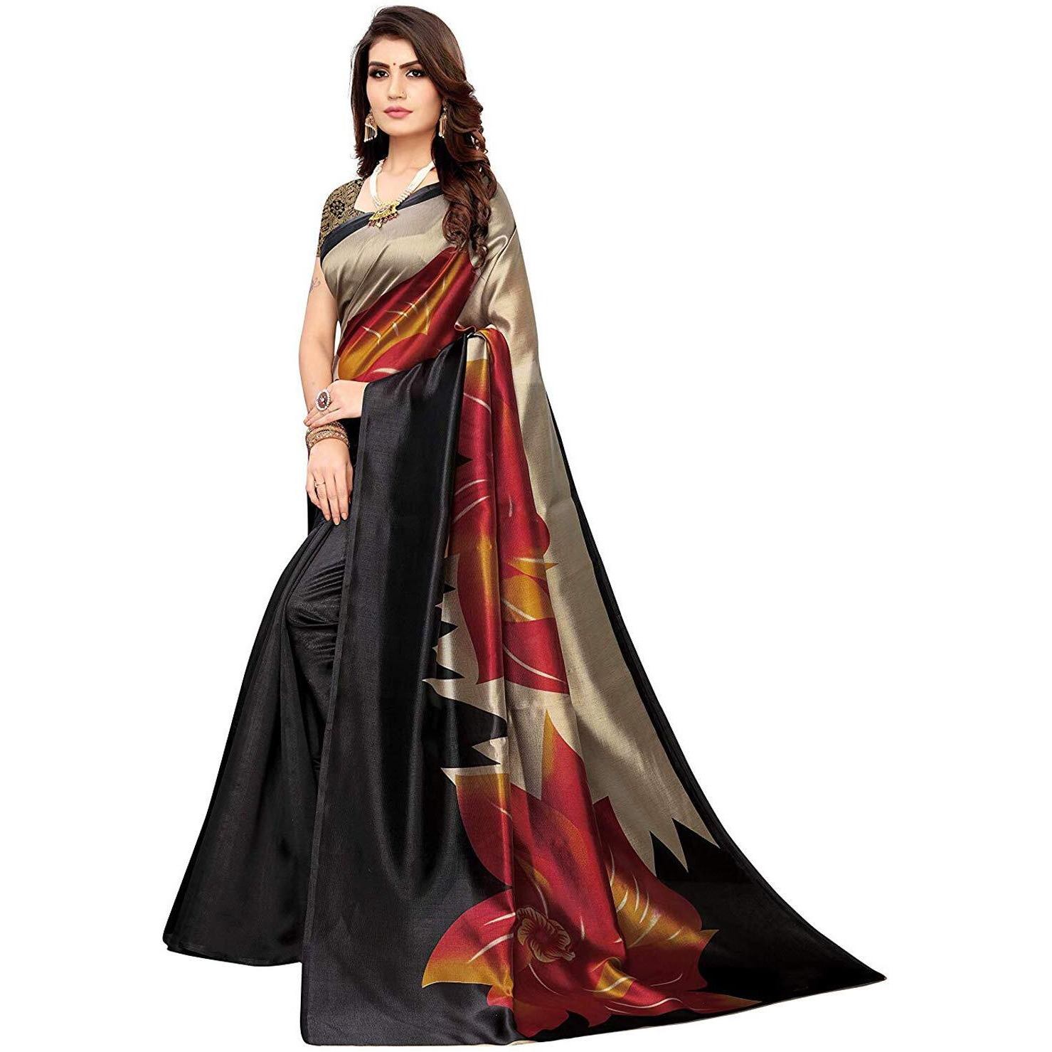 Satrani Art Silk Ready To Wear Saree (1399St502_Black_One Size)