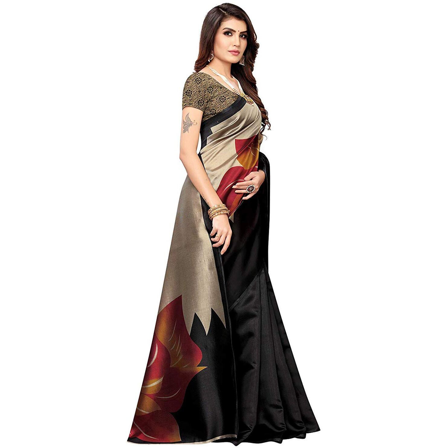 Satrani Art Silk Ready To Wear Saree (1399St502_Black_One Size)