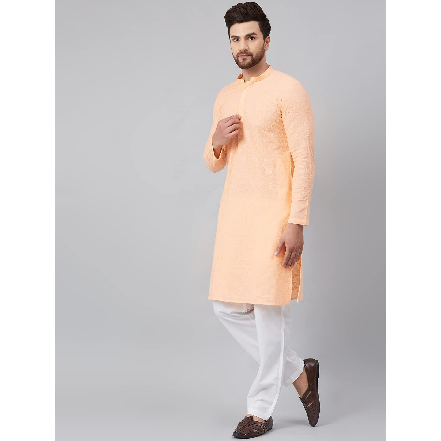 See Designs Cotton Regular Mens Kurta (14180282_Peach_Xs)