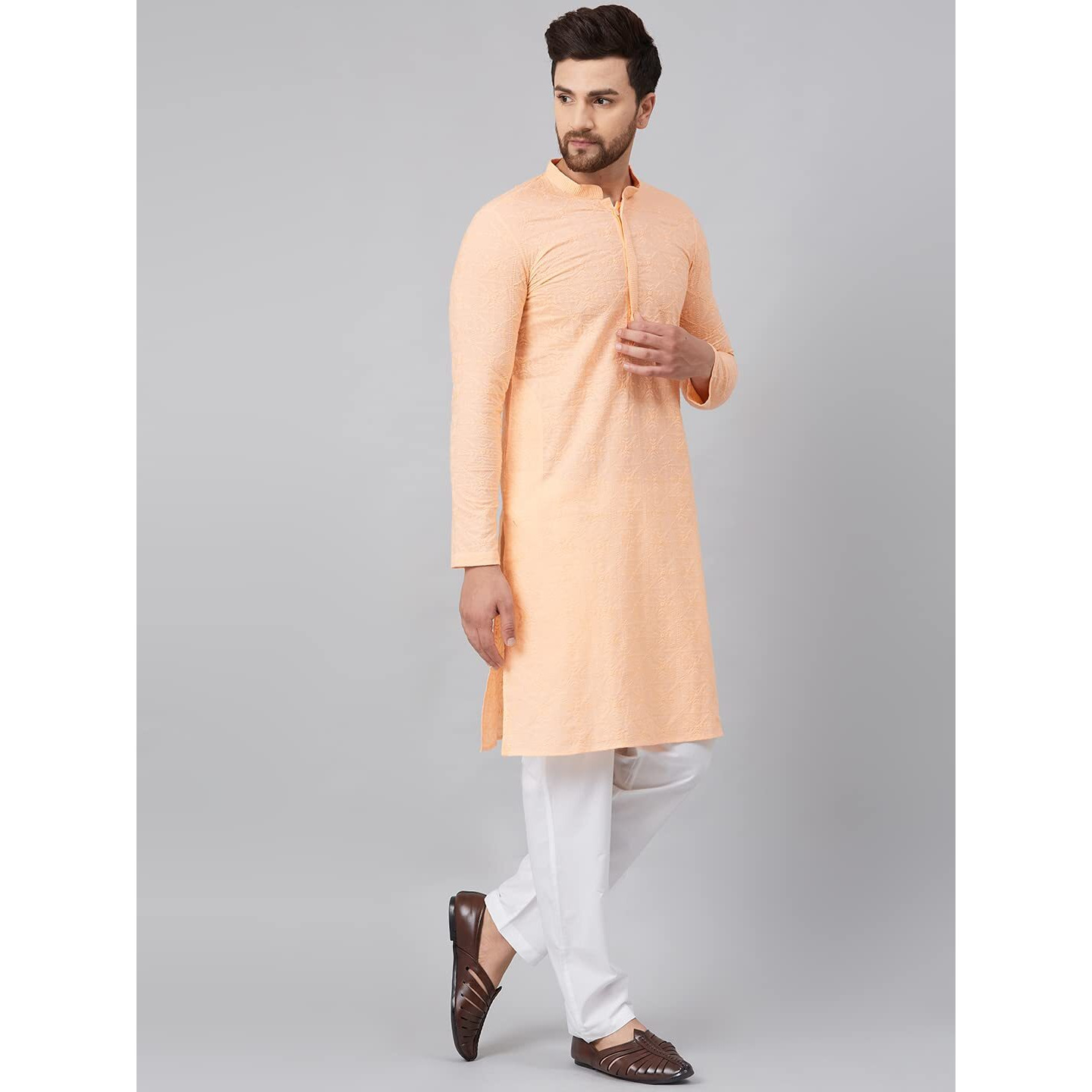 See Designs Cotton Regular Mens Kurta (14180282_Peach_Xs)