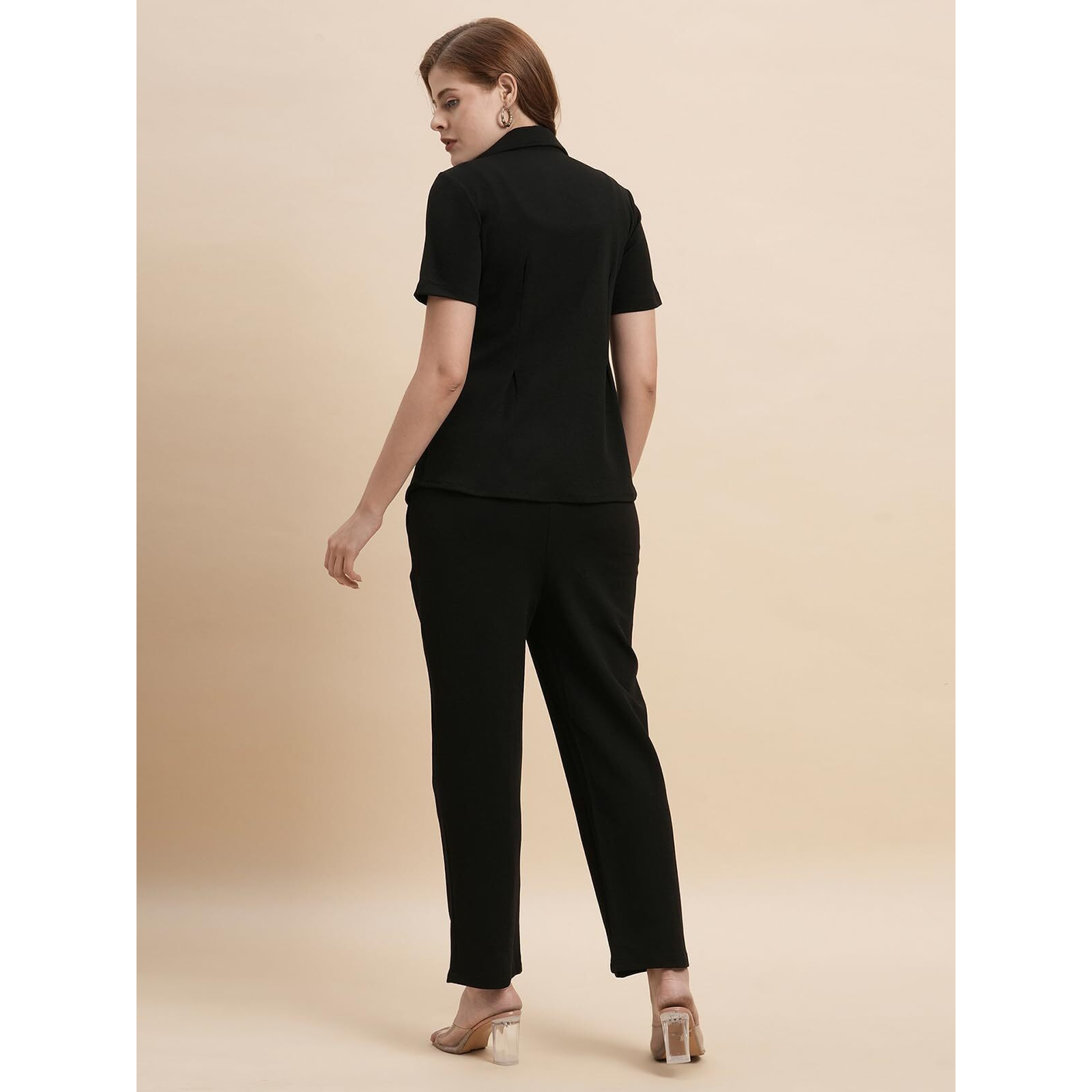 Selvia Co-Ords Set For Women|Lycra Shirt And Trouser Set|Casual Co-Ords Set For Women|Two Piece Co-Ord Set|Office Wear Co-Ords Set(717Ctk11726N-S_Black)